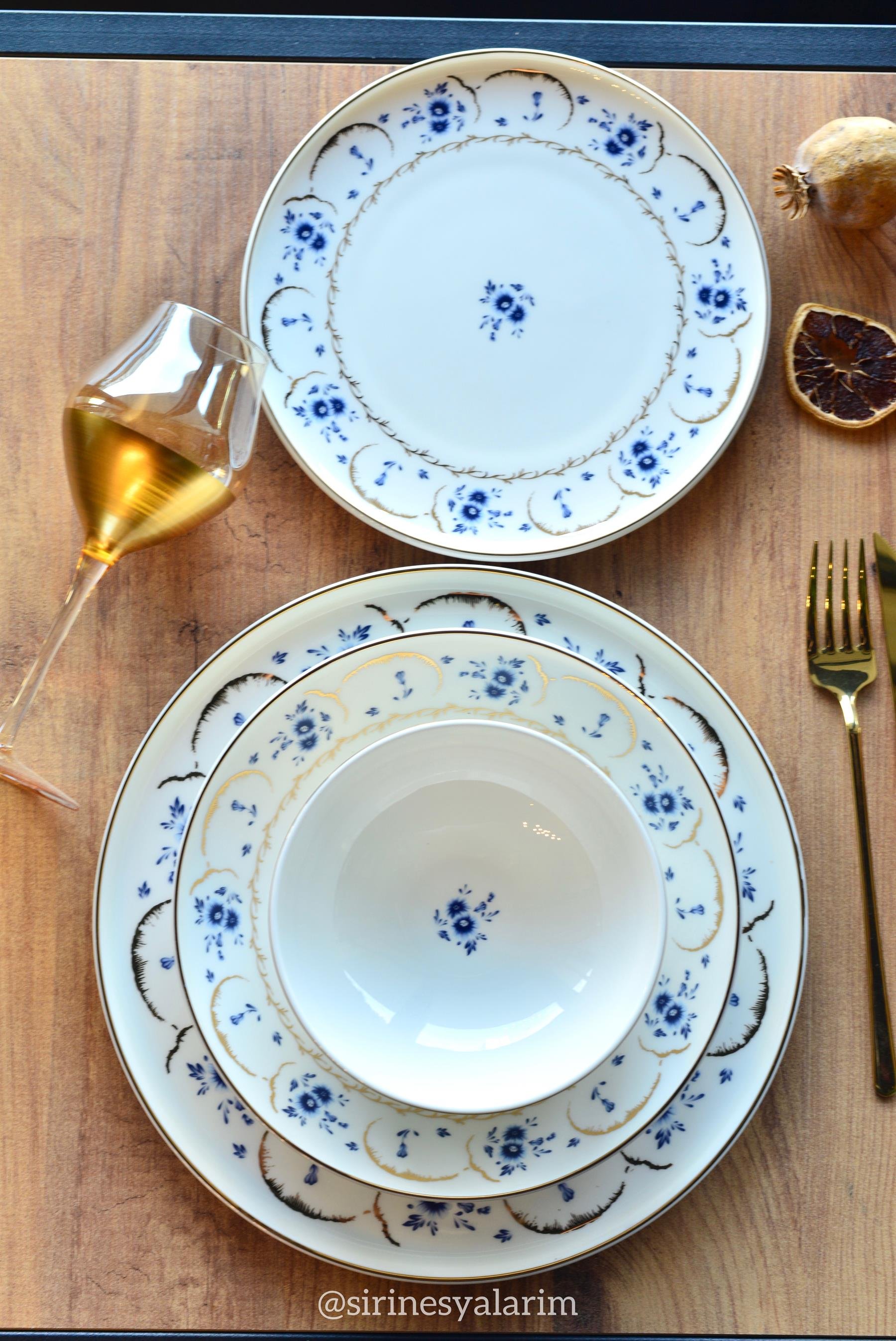 Blue Garden Gold 24 Parça Porselen 6 Kişilik Yemek Takımı