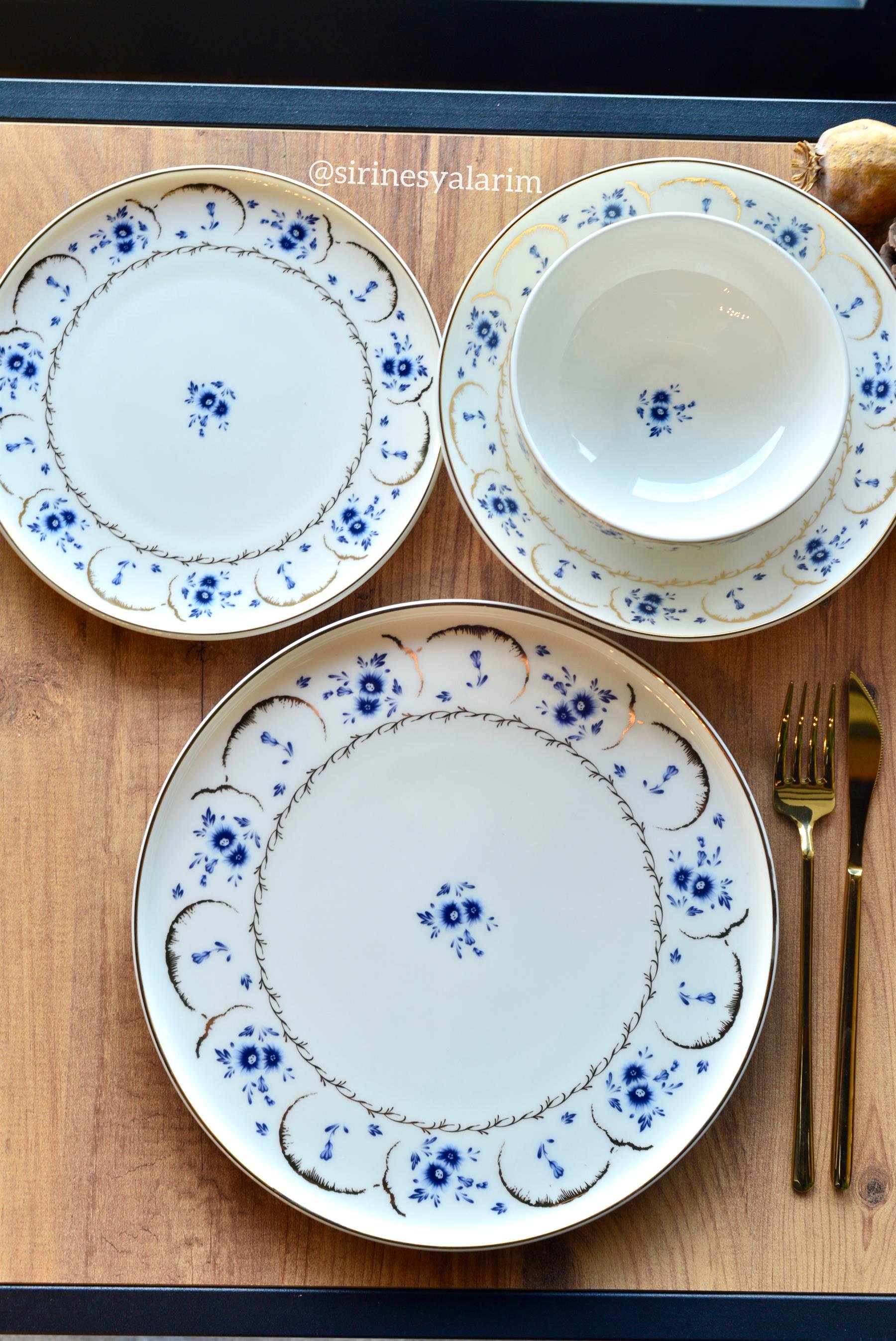 Blue Garden Gold 24 Parça Porselen 6 Kişilik Yemek Takımı