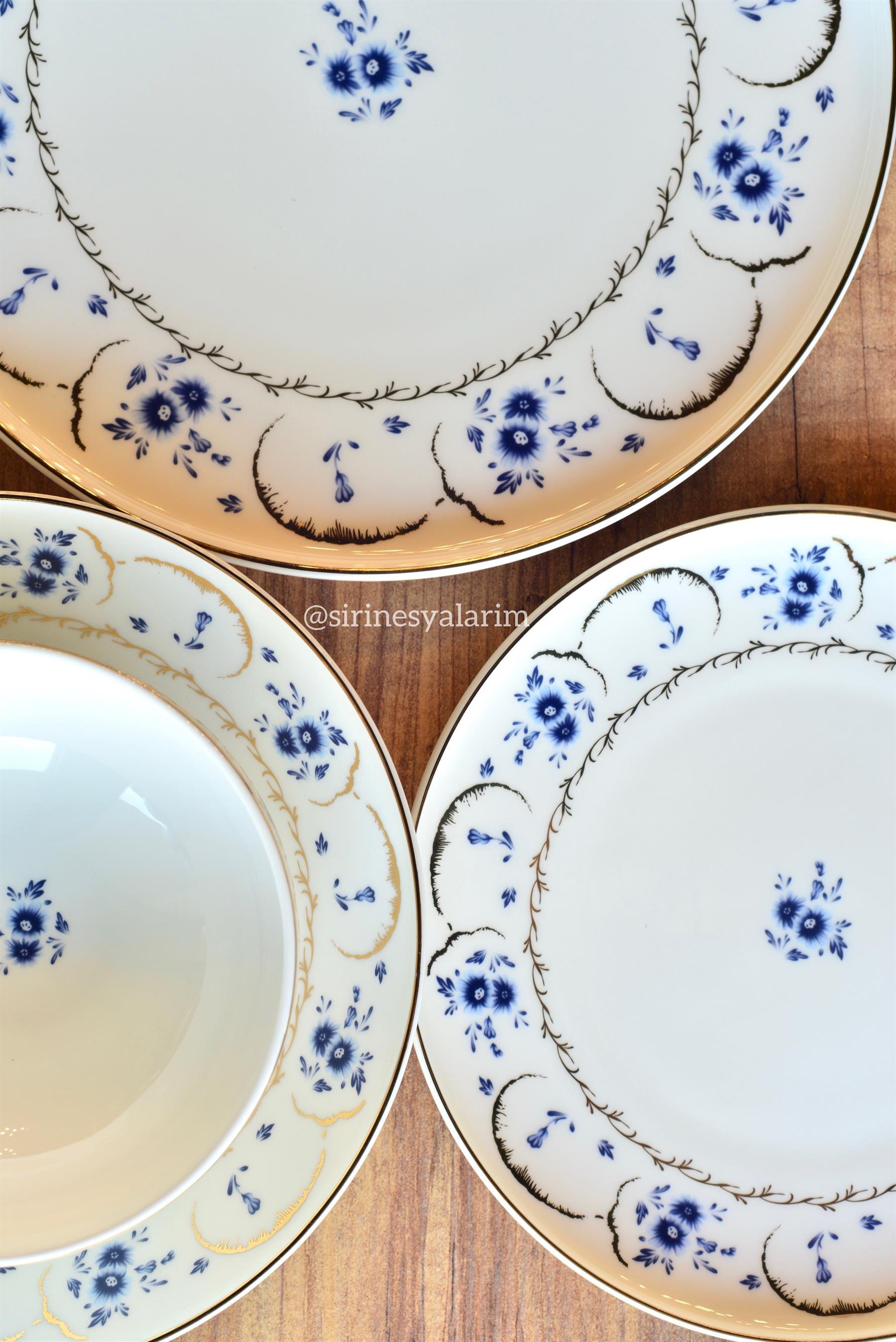 Blue Garden Gold 24 Parça Porselen 6 Kişilik Yemek Takımı