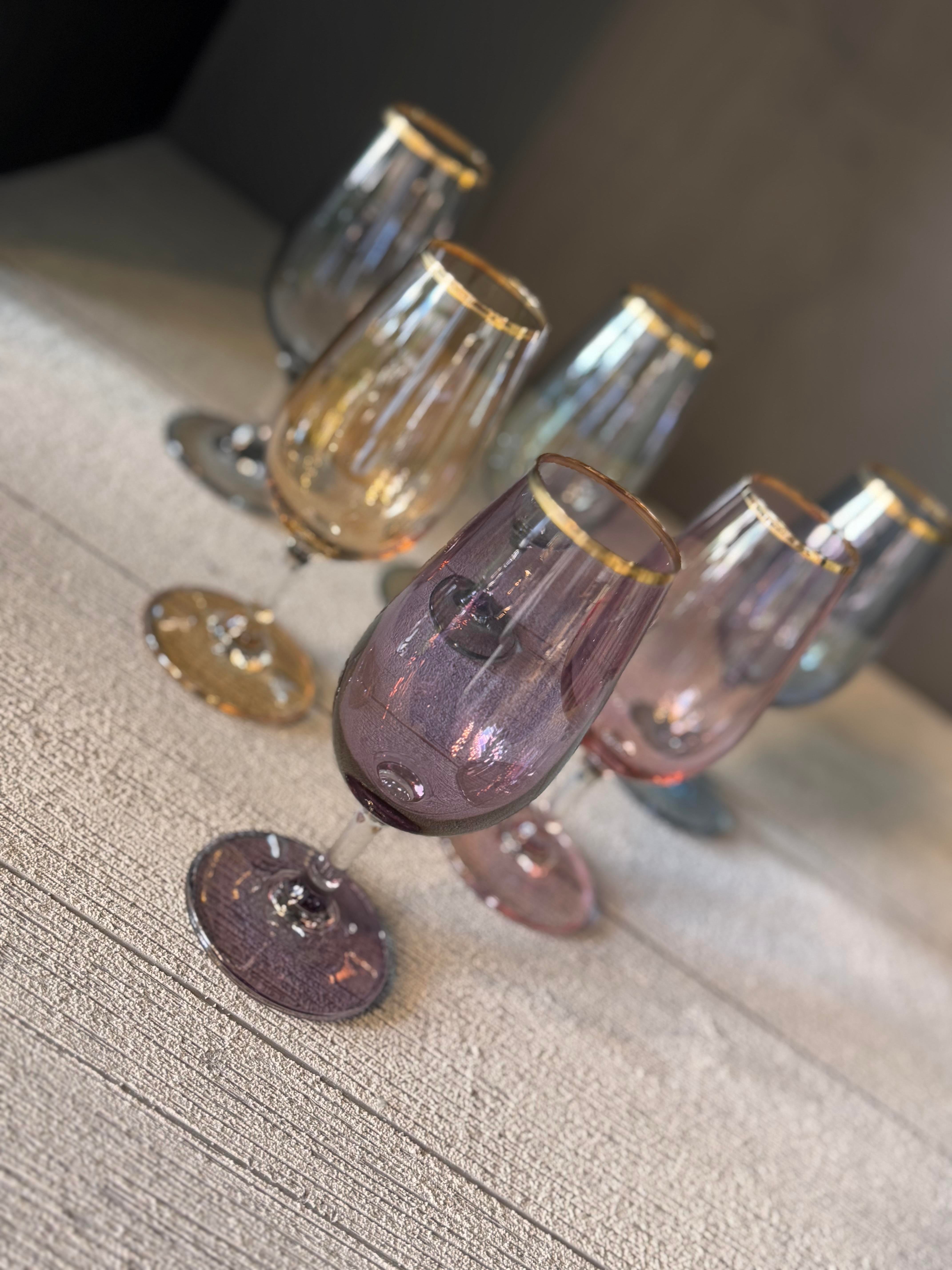 Bohemia Altı Renk Lüster Kahve Yanı Cam Bardak 6 lı - 210 CC