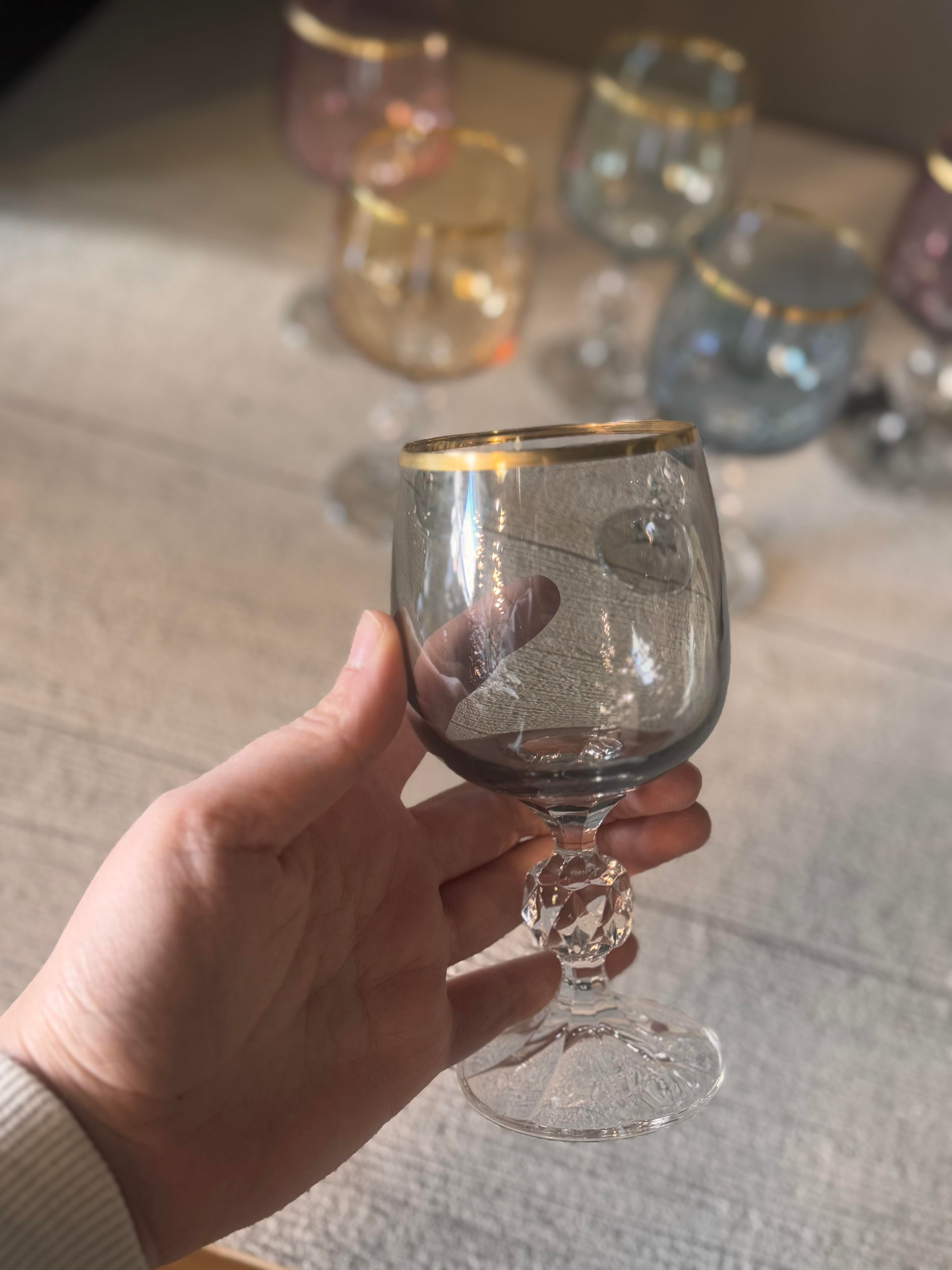 Bohemia Altı Renk Lüster Kahve Yanı Cam Bardak 6 lı - 190 CC