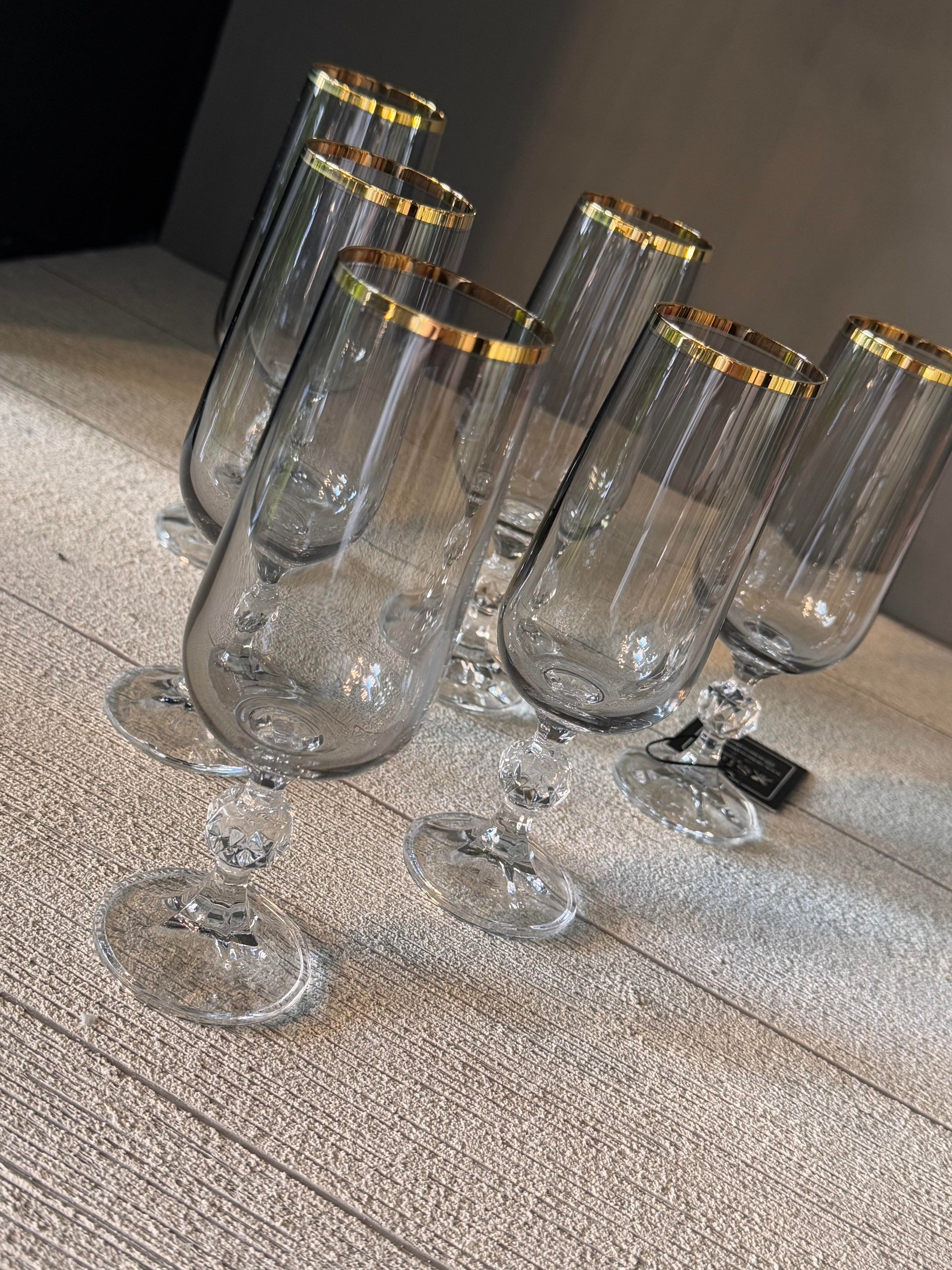 Bohemia Füme Lüster Kahve Yanı Cam Bardak 6 lı - 180 CC