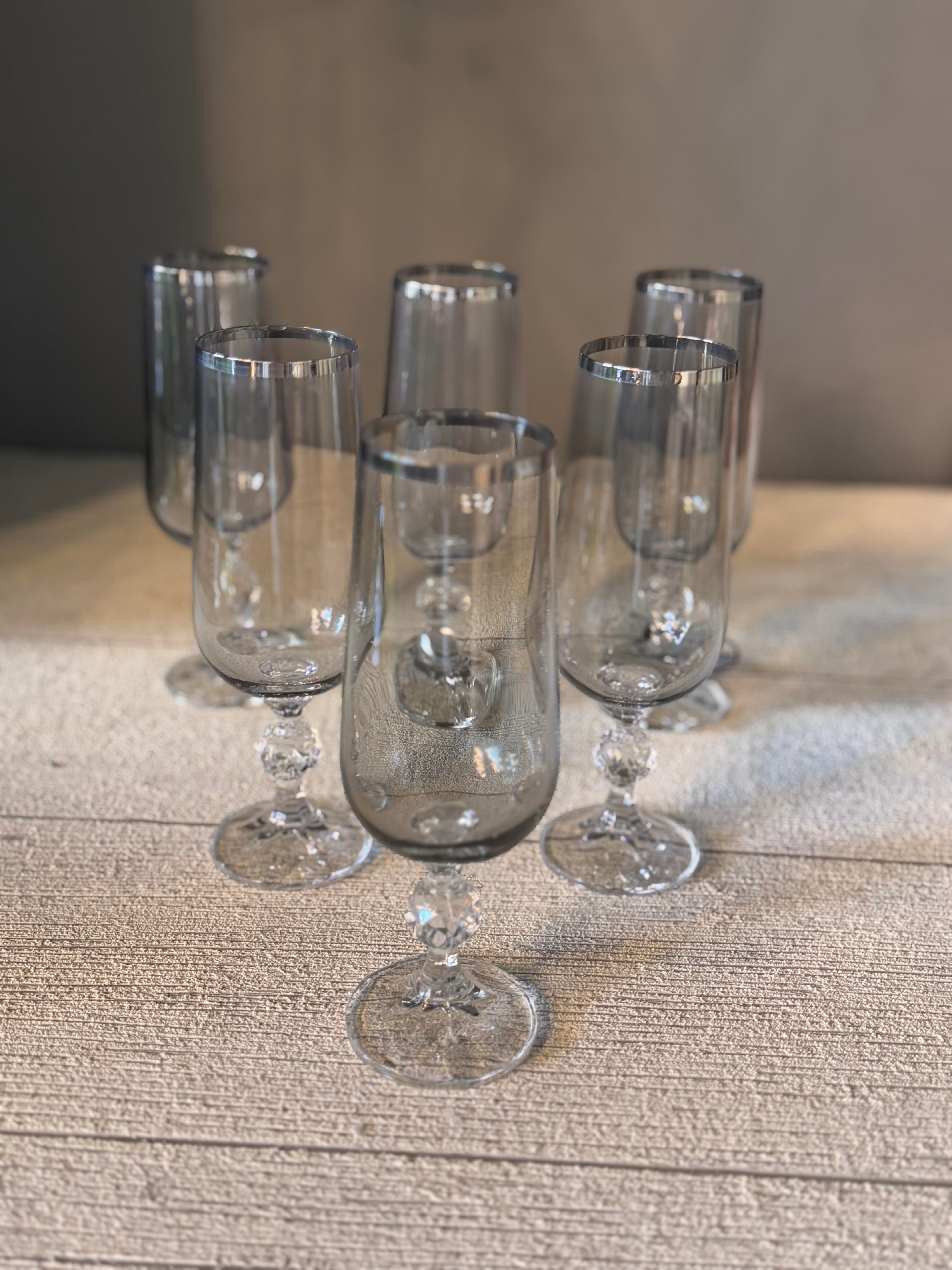 Bohemia Füme Lüster Platin Kahve Yanı Cam Bardak 6 lı - 180 CC