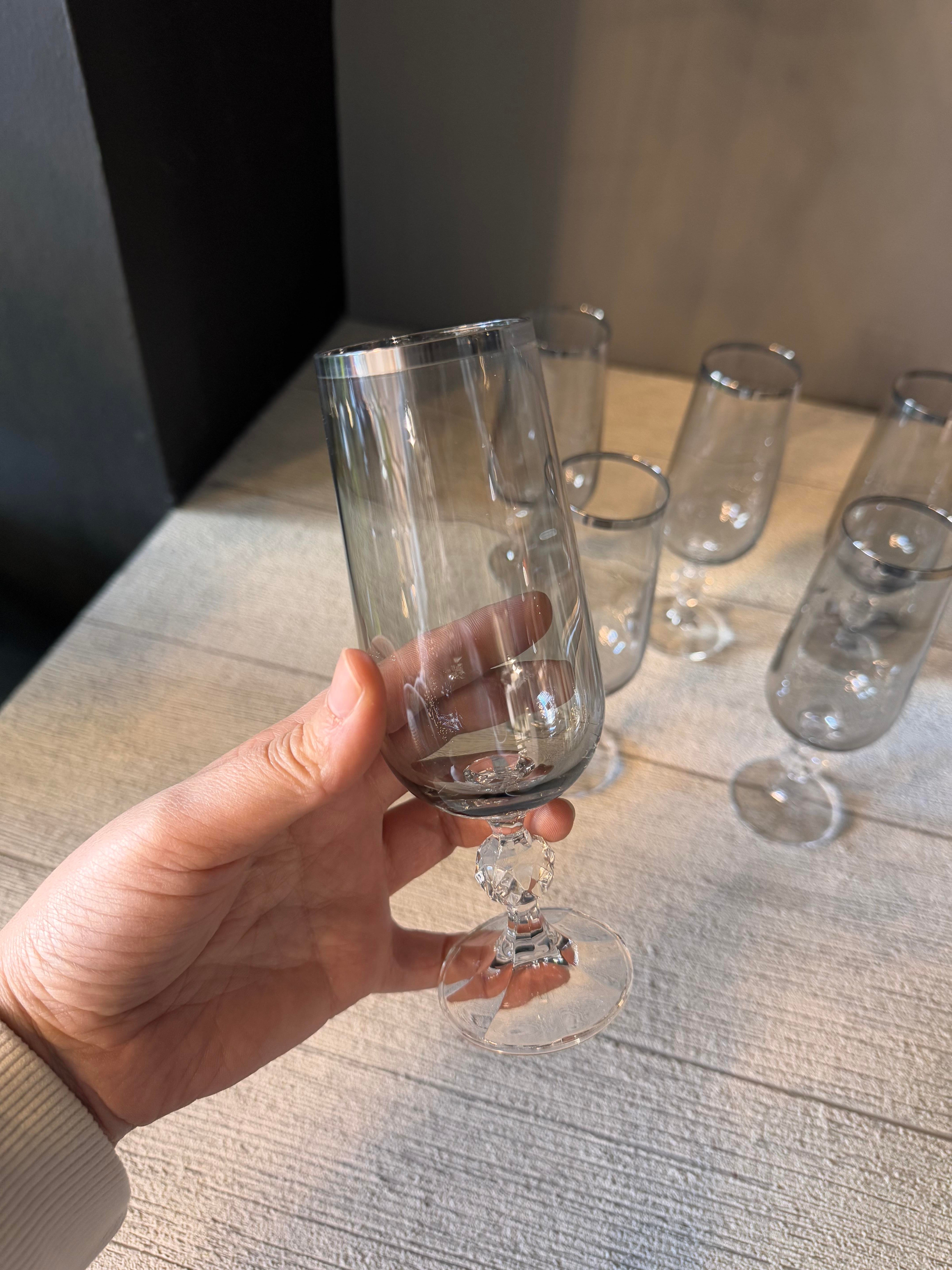 Bohemia Füme Lüster Platin Kahve Yanı Cam Bardak 6 lı - 180 CC