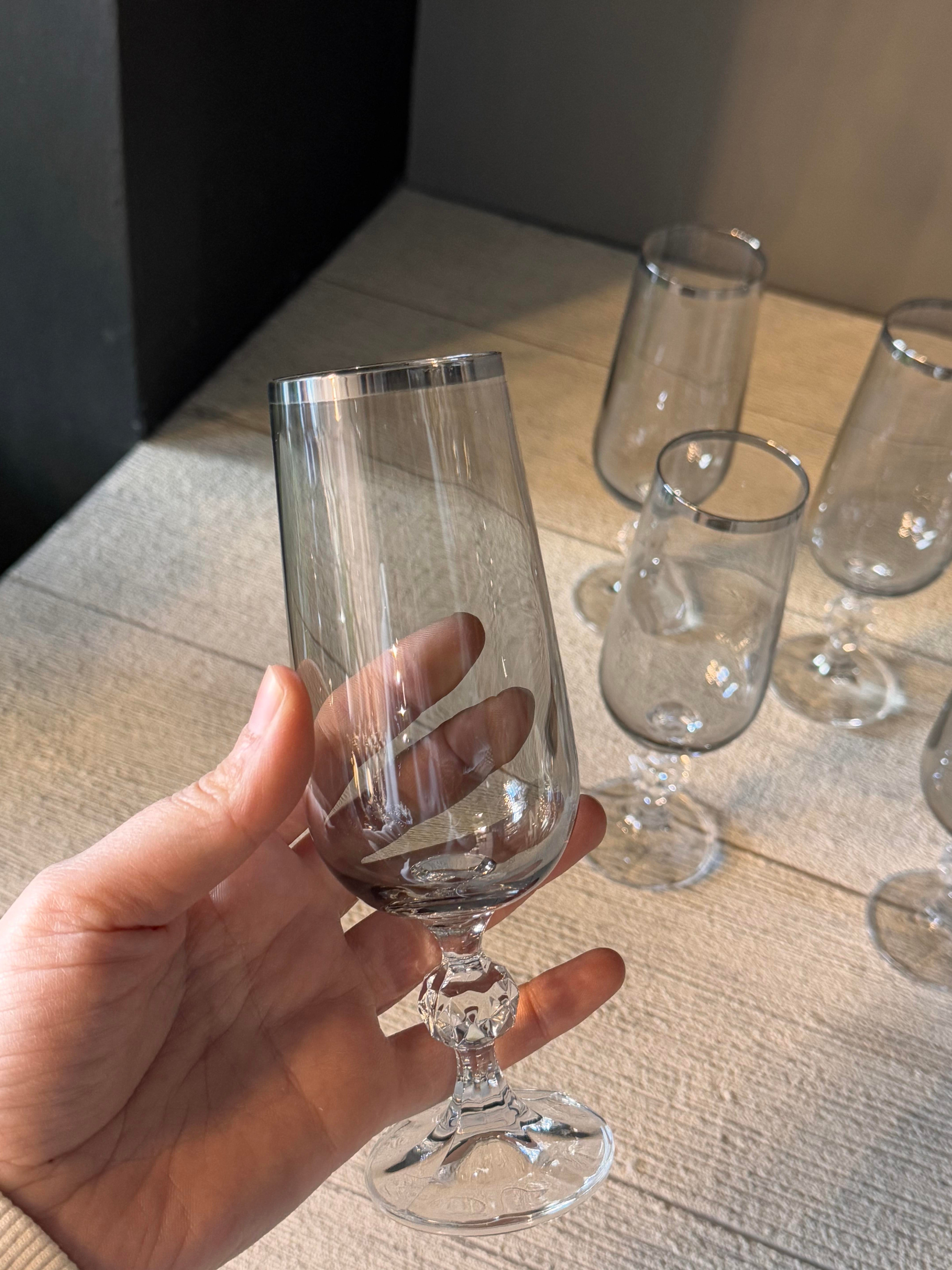 Bohemia Füme Lüster Platin Kahve Yanı Cam Bardak 6 lı - 180 CC