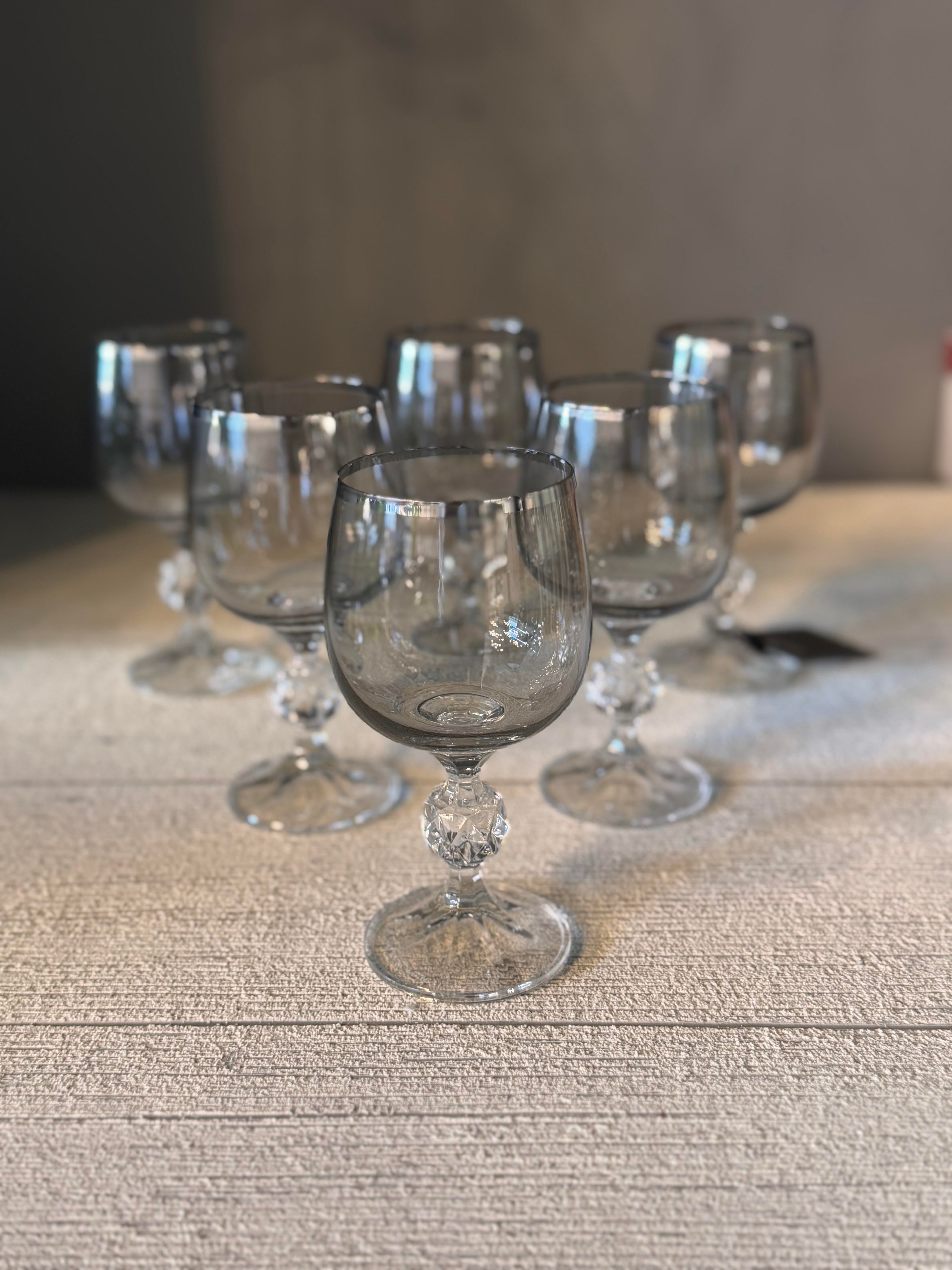 Bohemia Füme Platin Lüster Kahve Yanı Cam Bardak 6 lı - 150 CC