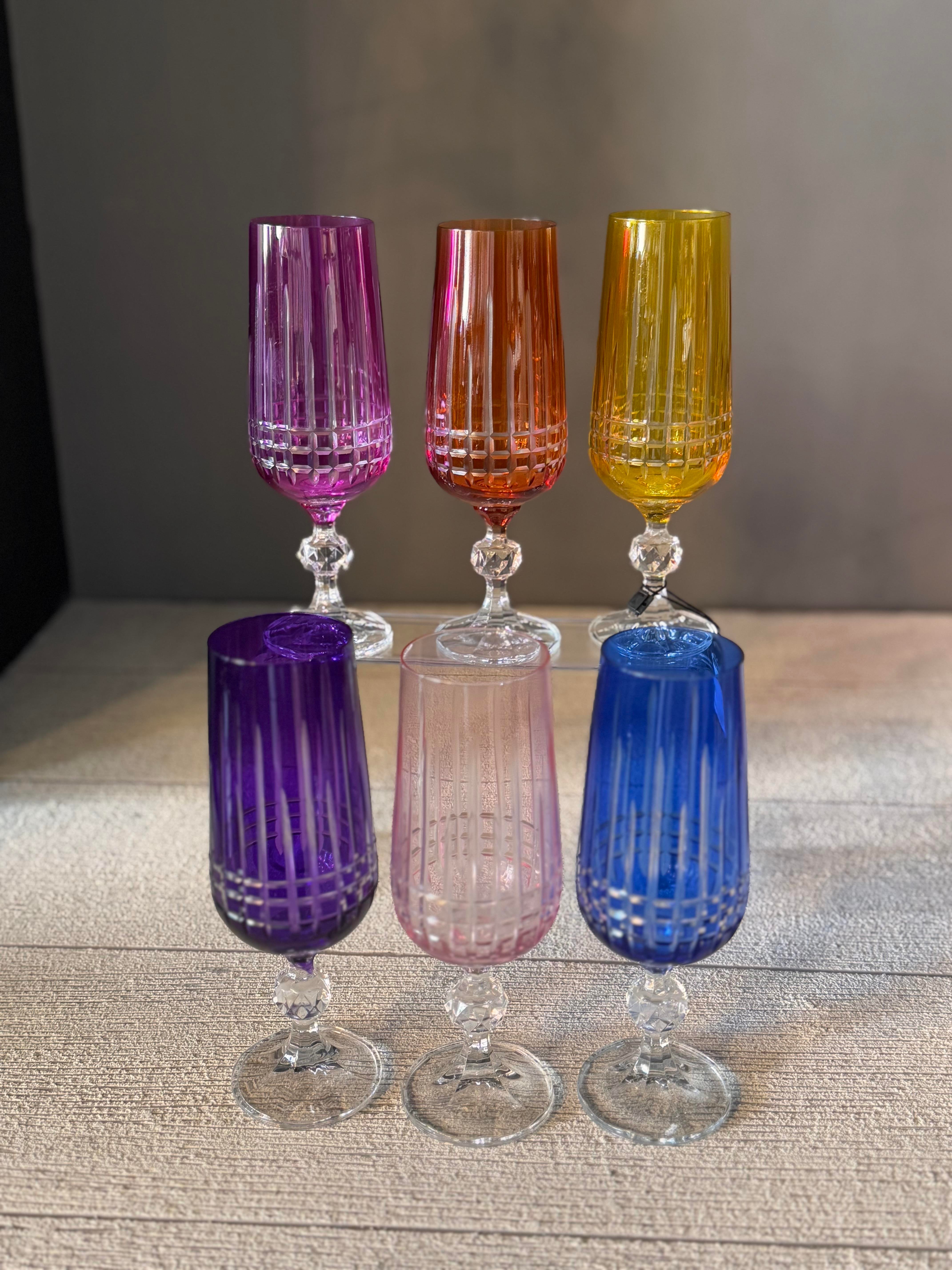 Bohemia Kare Renkli Kahve Yanı Cam Bardak 6 lı - 180 CC