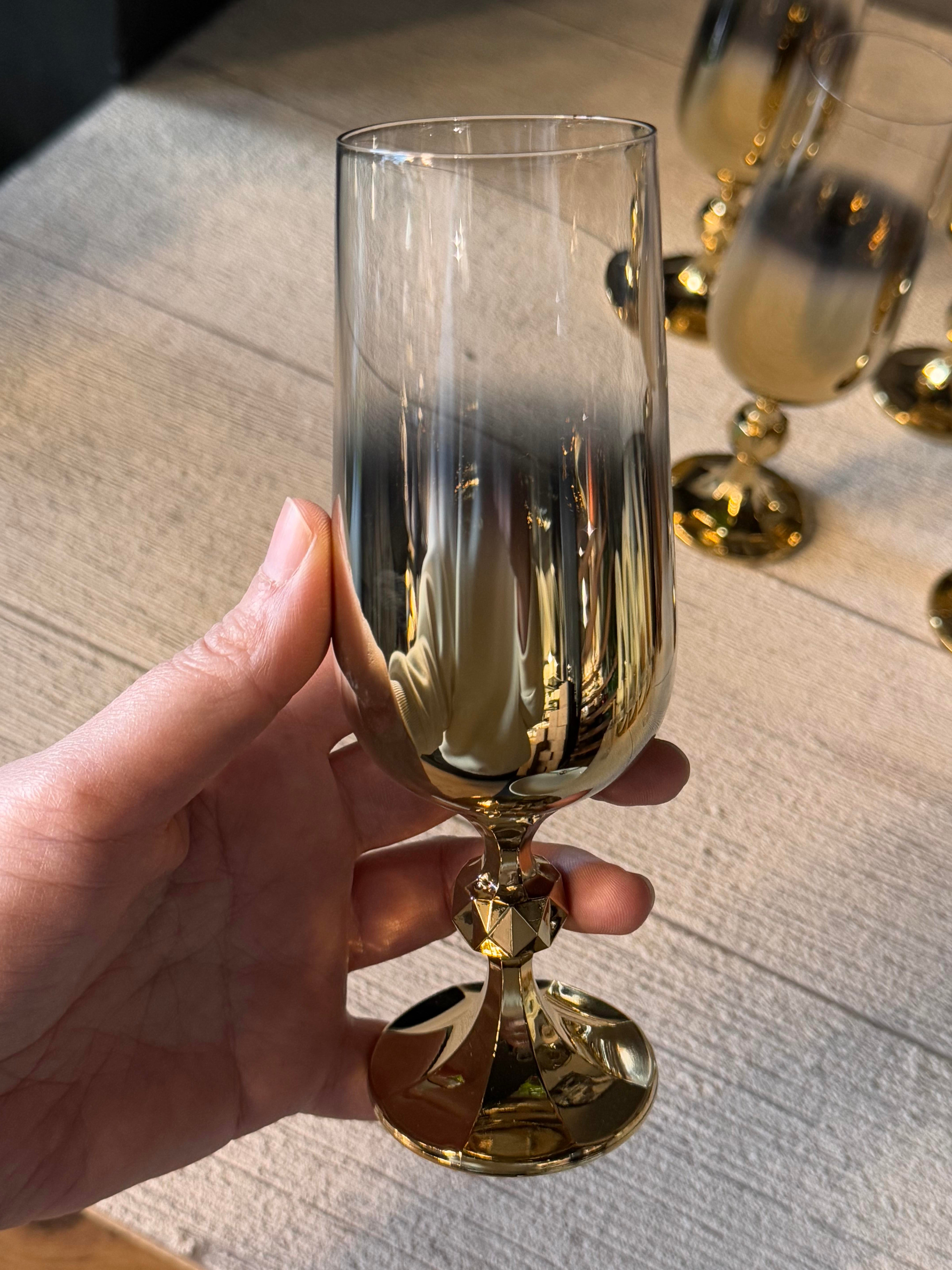 Bohemia Titanyum Gold Kahve Yanı Cam Bardak 6 lı - 180 CC