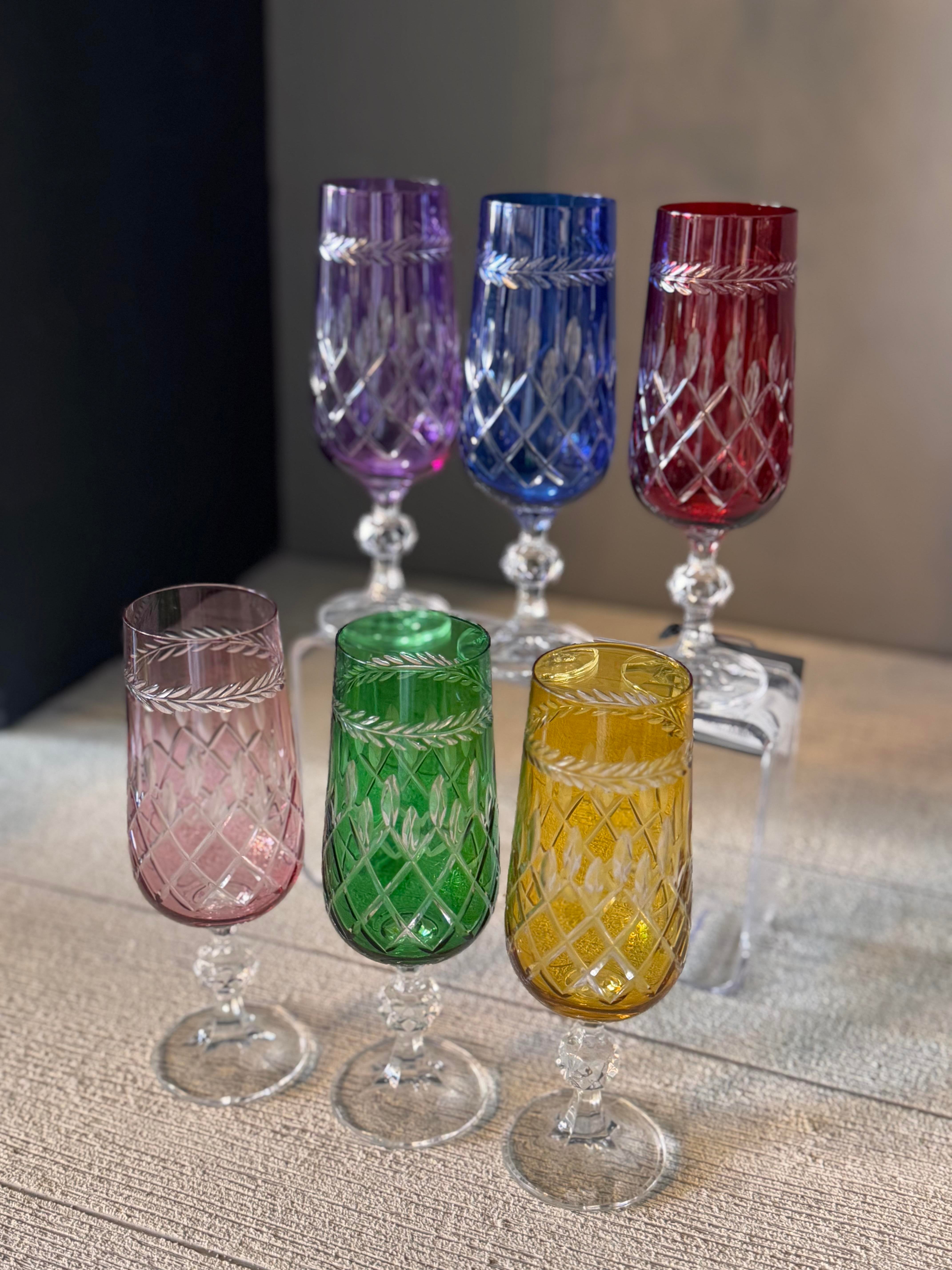 Bohemia Yaprak Renkli Kahve Yanı Cam Bardak 6 lı - 180 CC