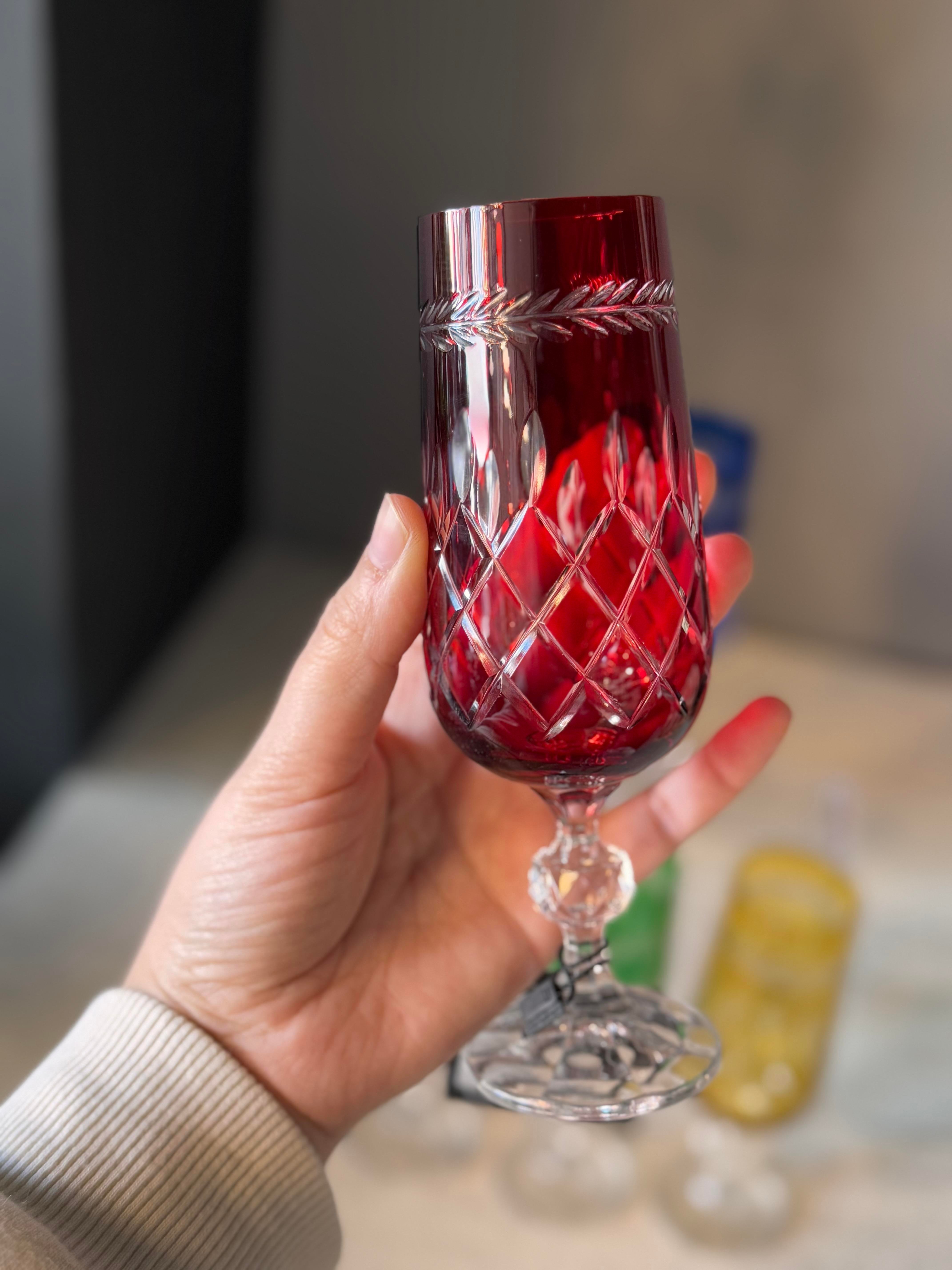 Bohemia Yaprak Renkli Kahve Yanı Cam Bardak 6 lı - 180 CC