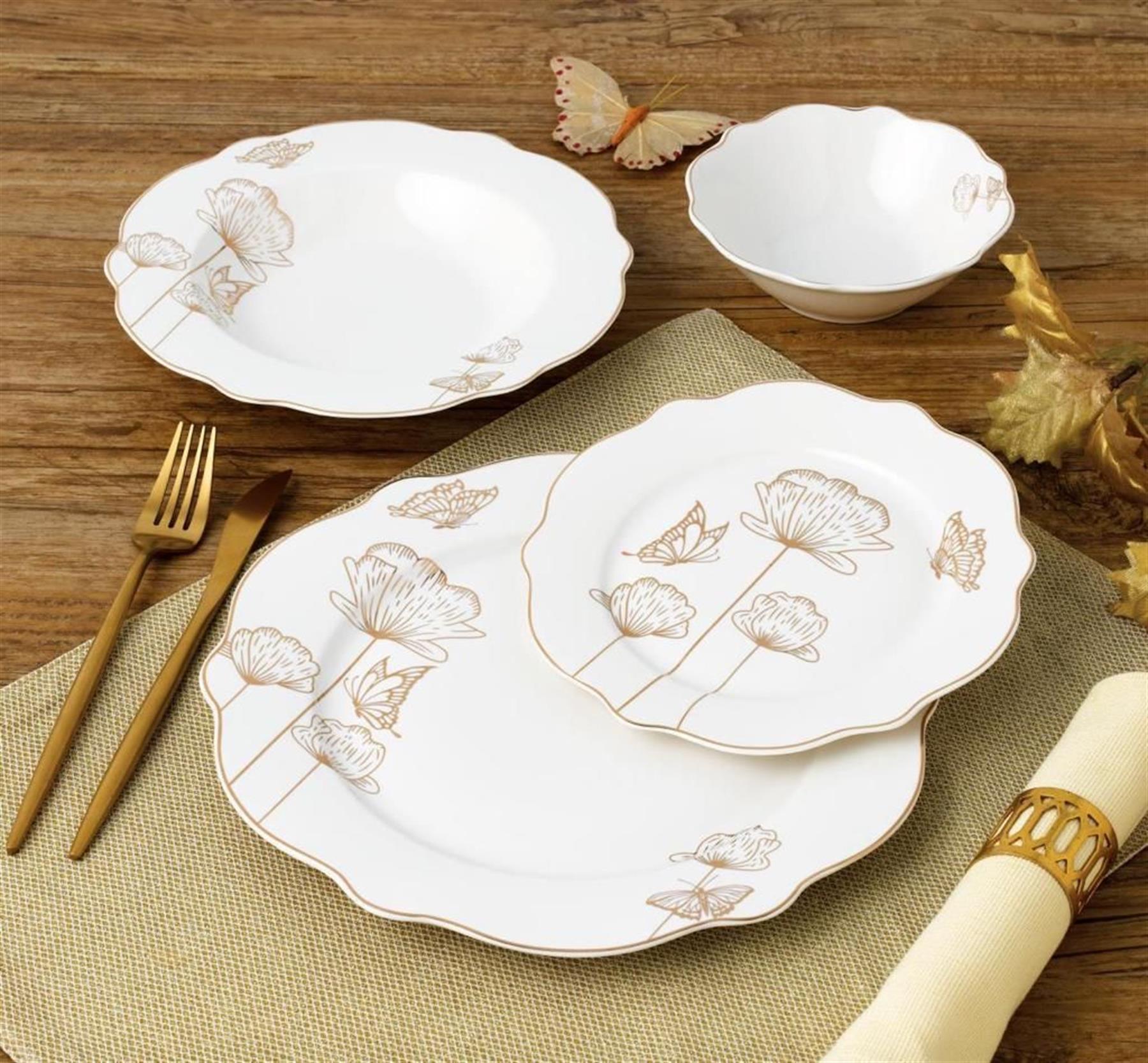 Cammelia 24 Parça 6 Kişilik Bone Porselen Yemek Takımı