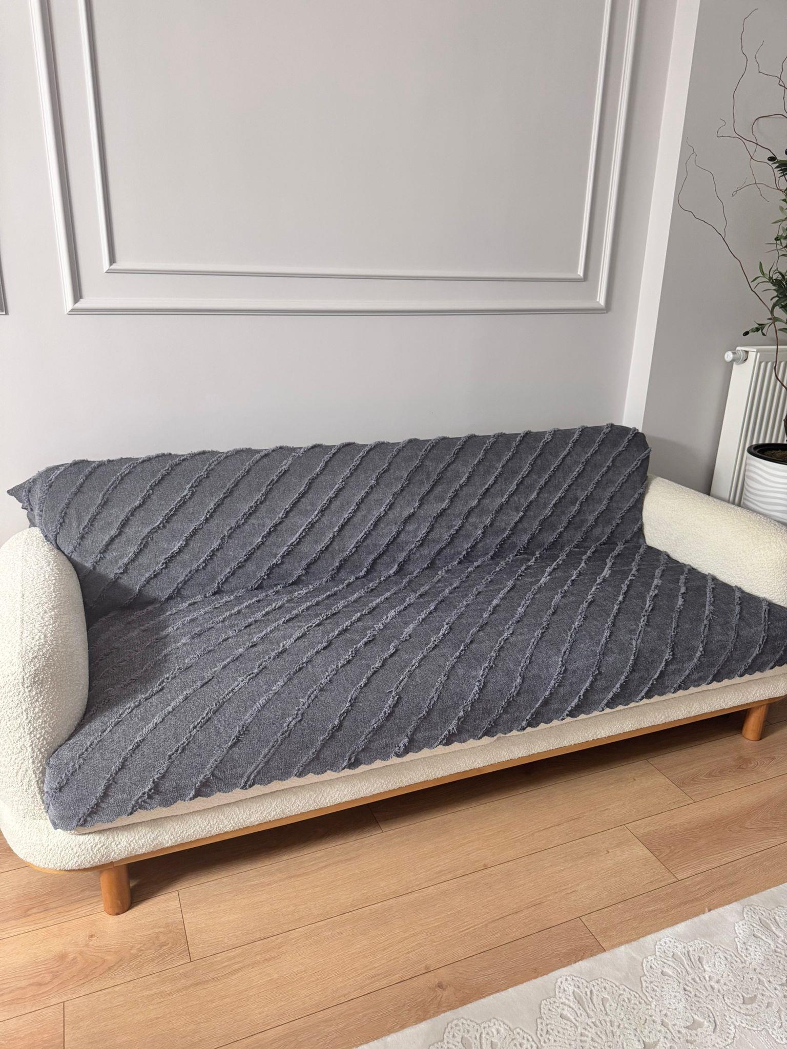 Çizgili Punch Koltuk Örtüsü - Antrasit