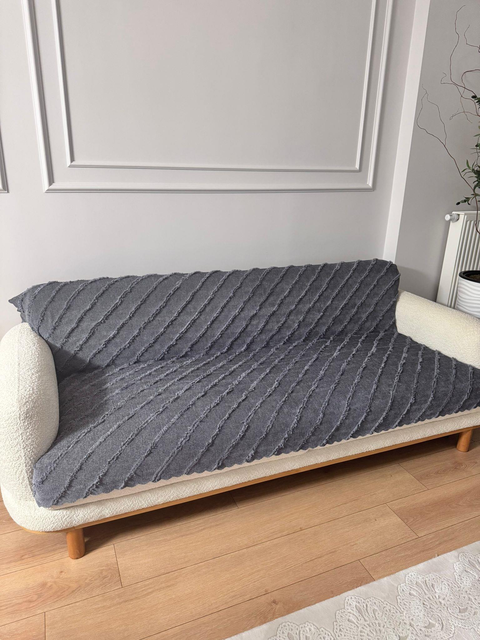 Çizgili Punch Koltuk Örtüsü - Antrasit