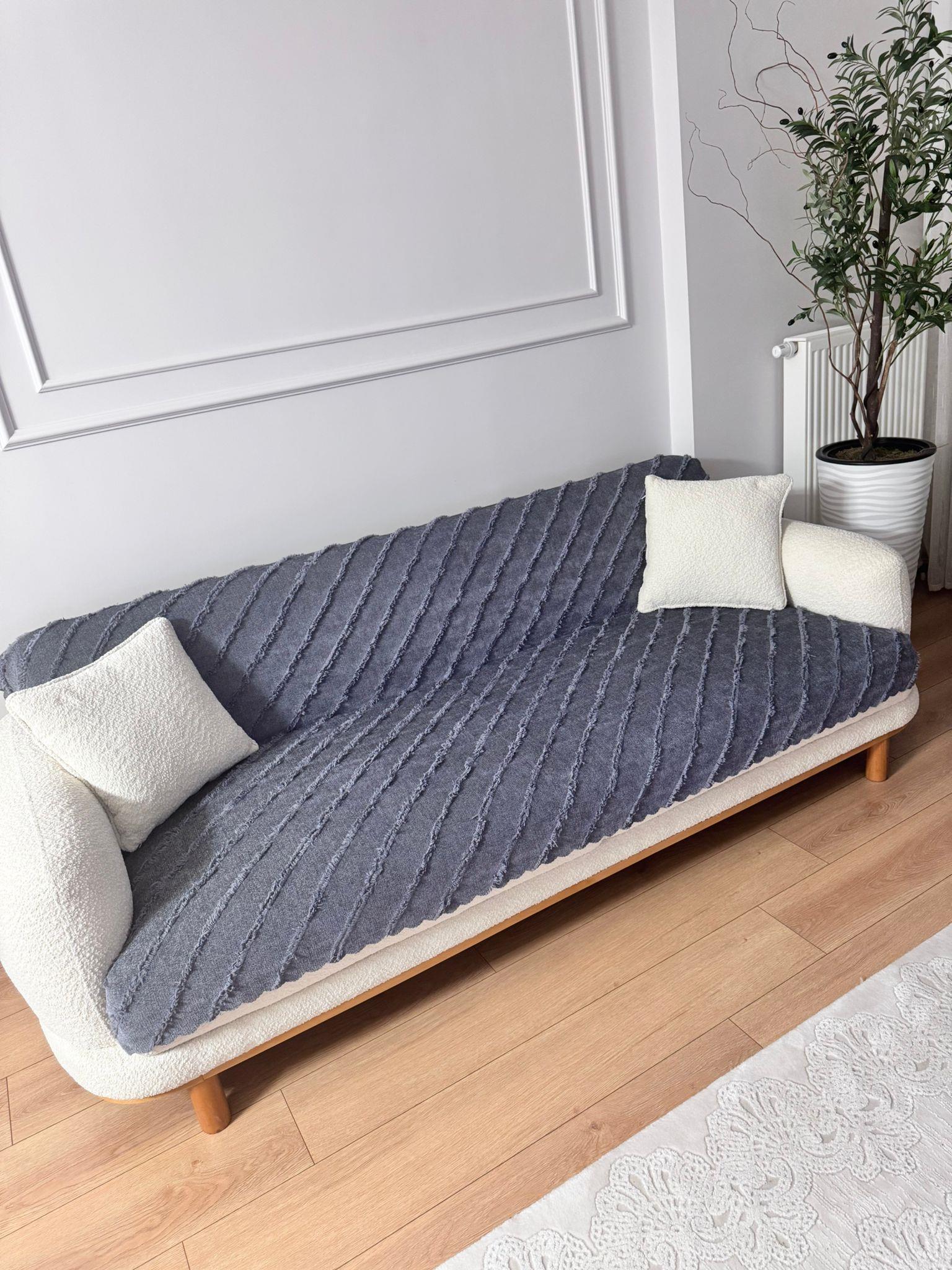 Çizgili Punch Koltuk Örtüsü - Antrasit