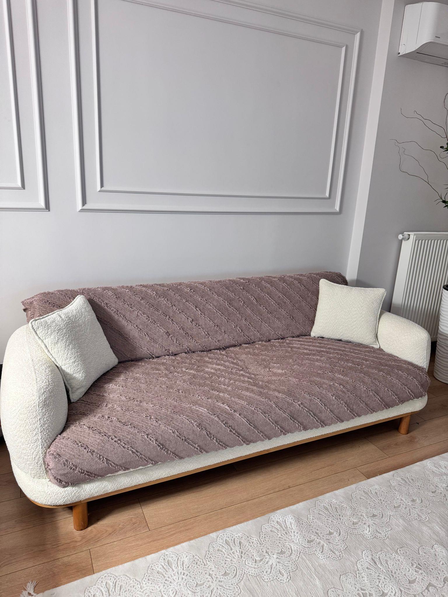 Çizgili Punch Koltuk Örtüsü - Cappucino