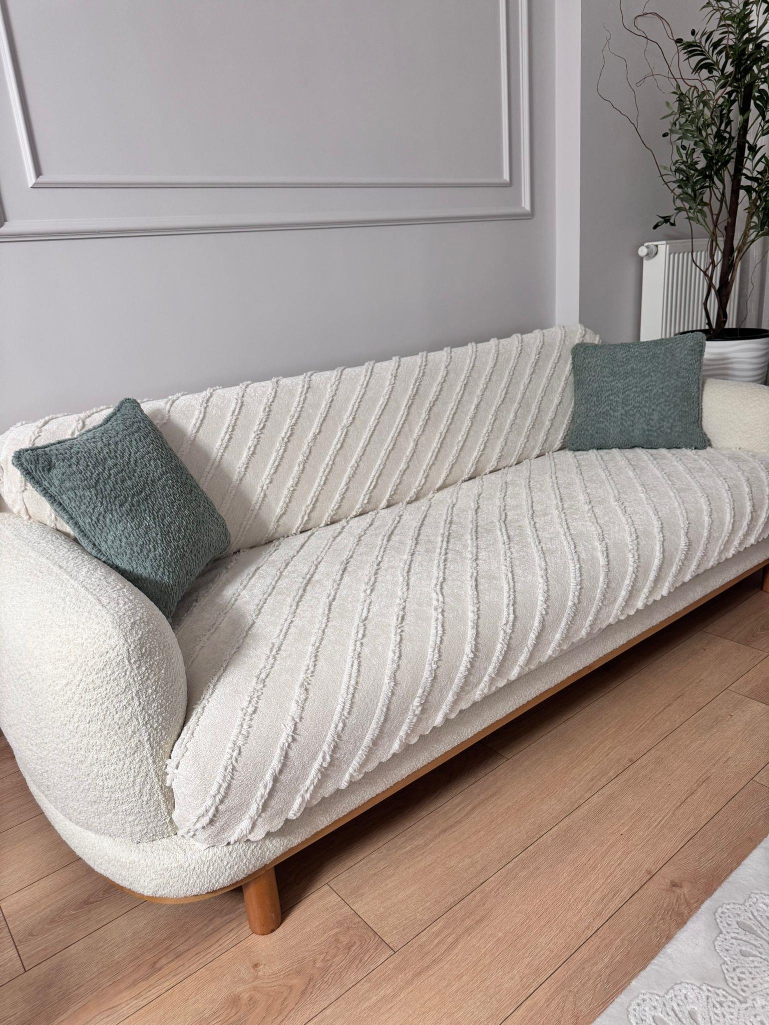 Çizgili Punch Koltuk Örtüsü - Kemik