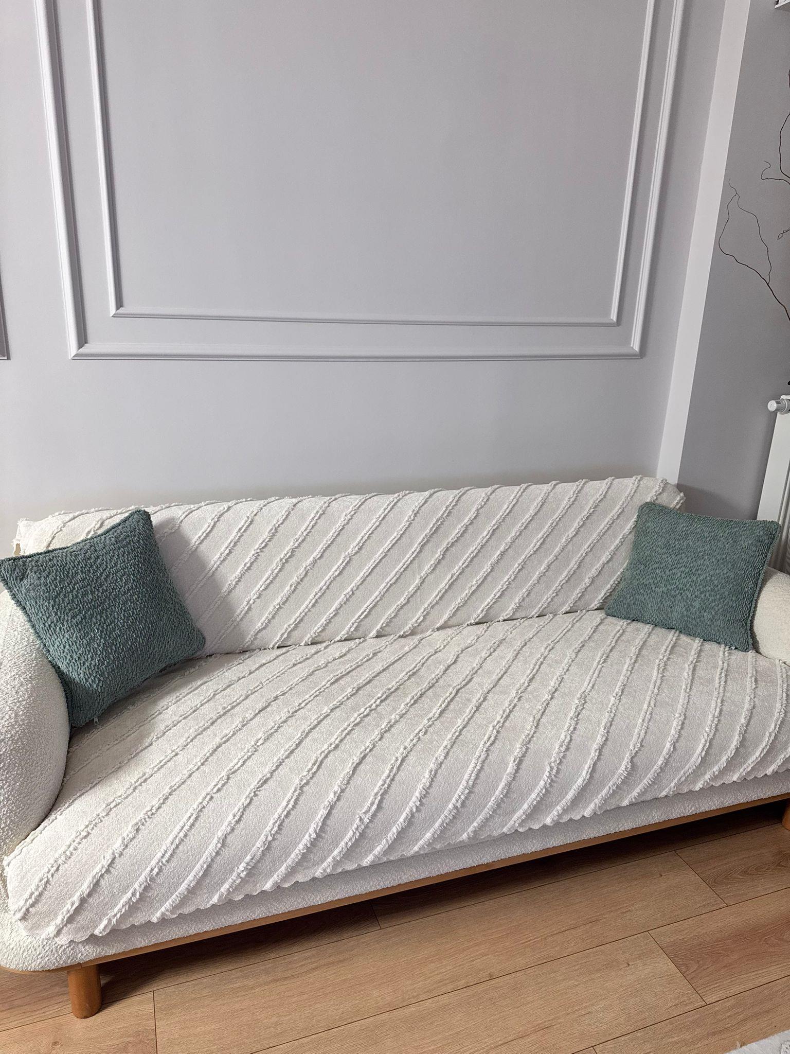 Çizgili Punch Koltuk Örtüsü - Kemik