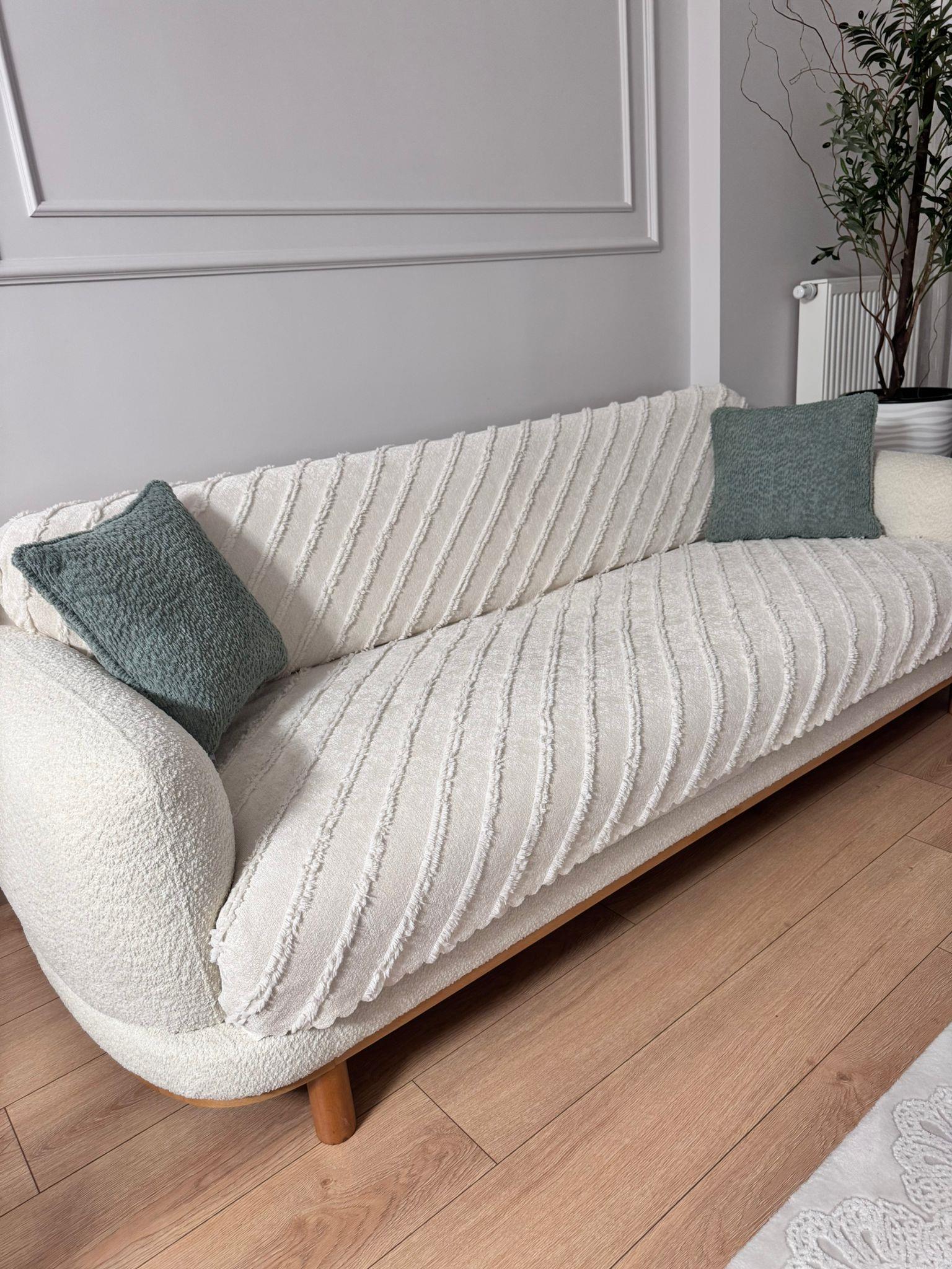 Çizgili Punch Koltuk Örtüsü - Kemik