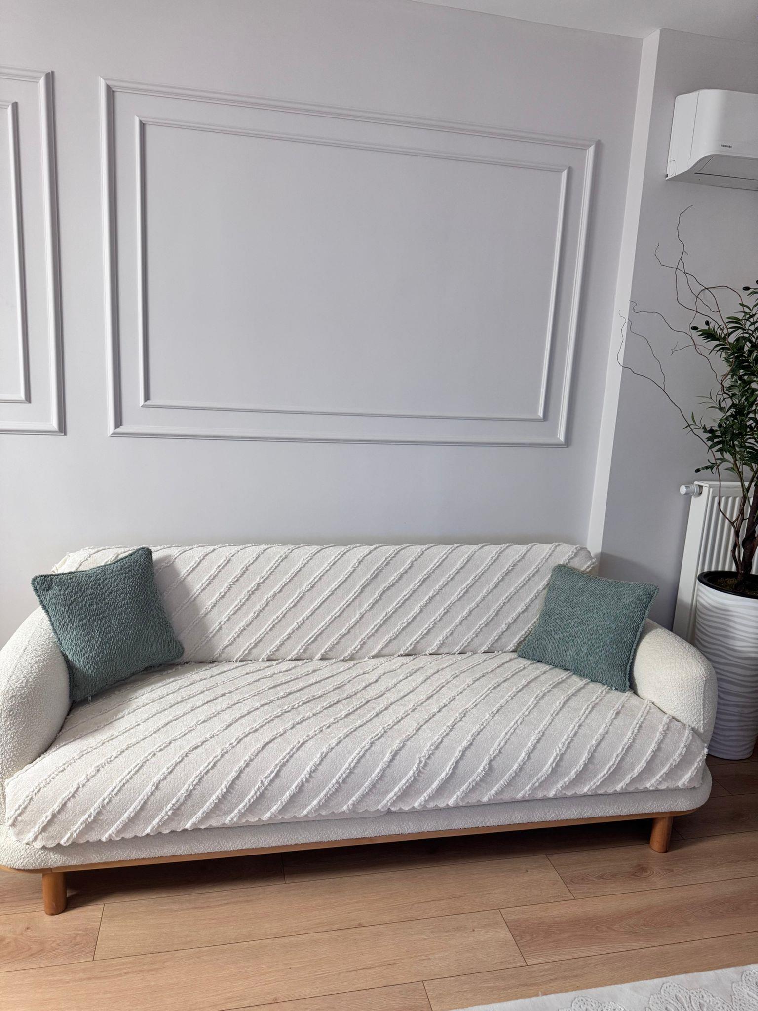 Çizgili Punch Koltuk Örtüsü - Kemik