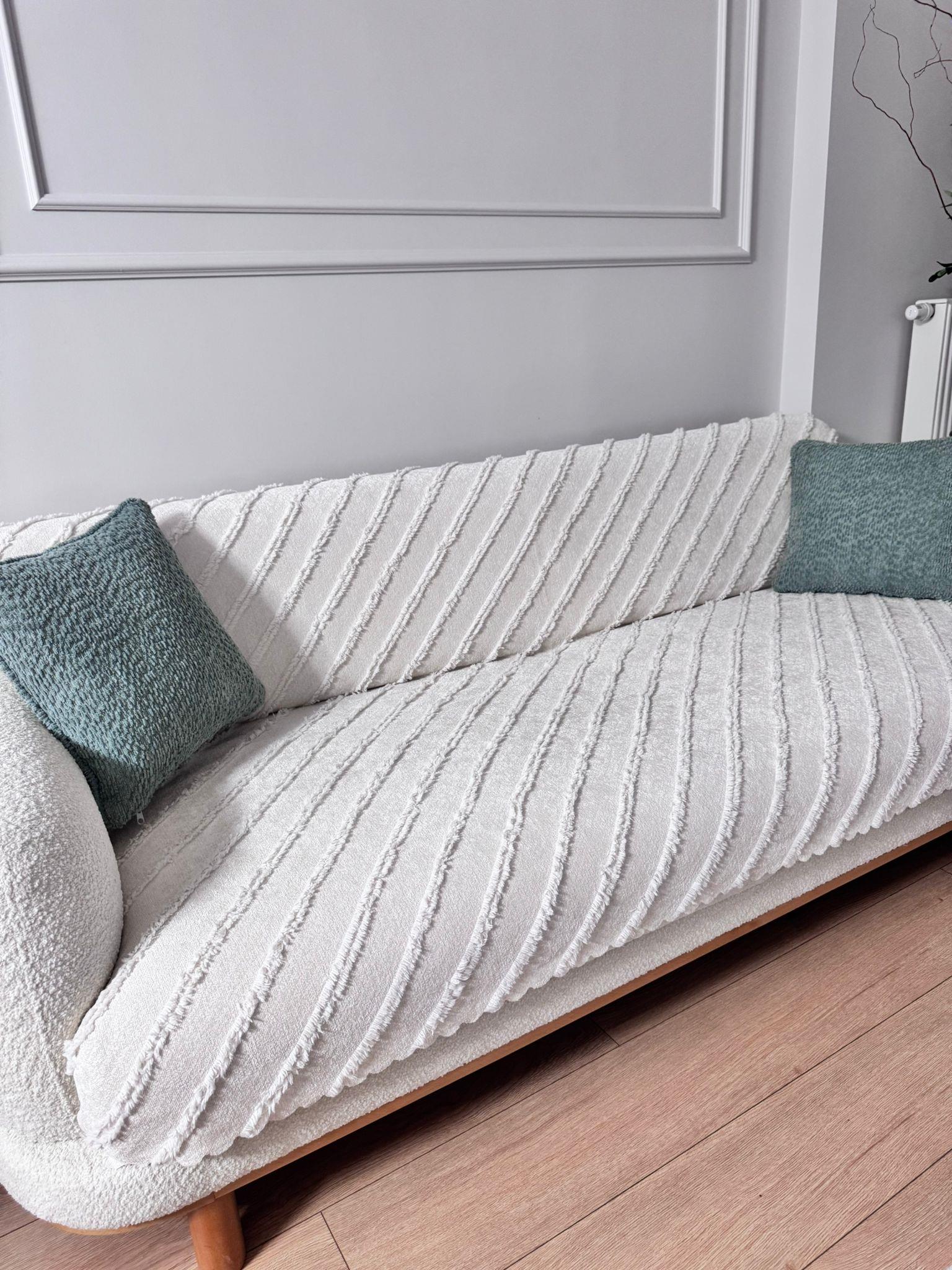 Çizgili Punch Koltuk Örtüsü - Kemik