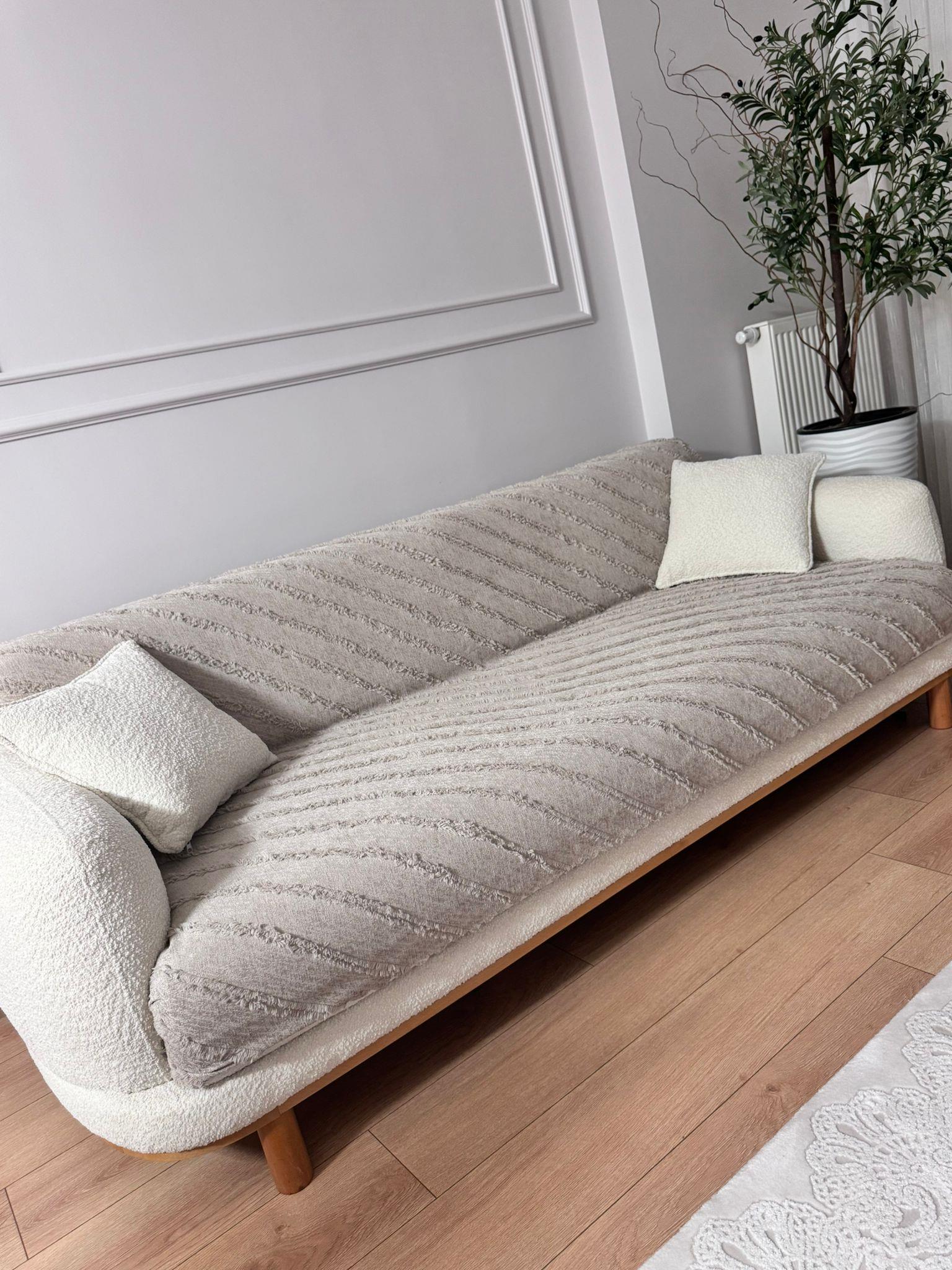 Çizgili Punch Koltuk Örtüsü - Taş