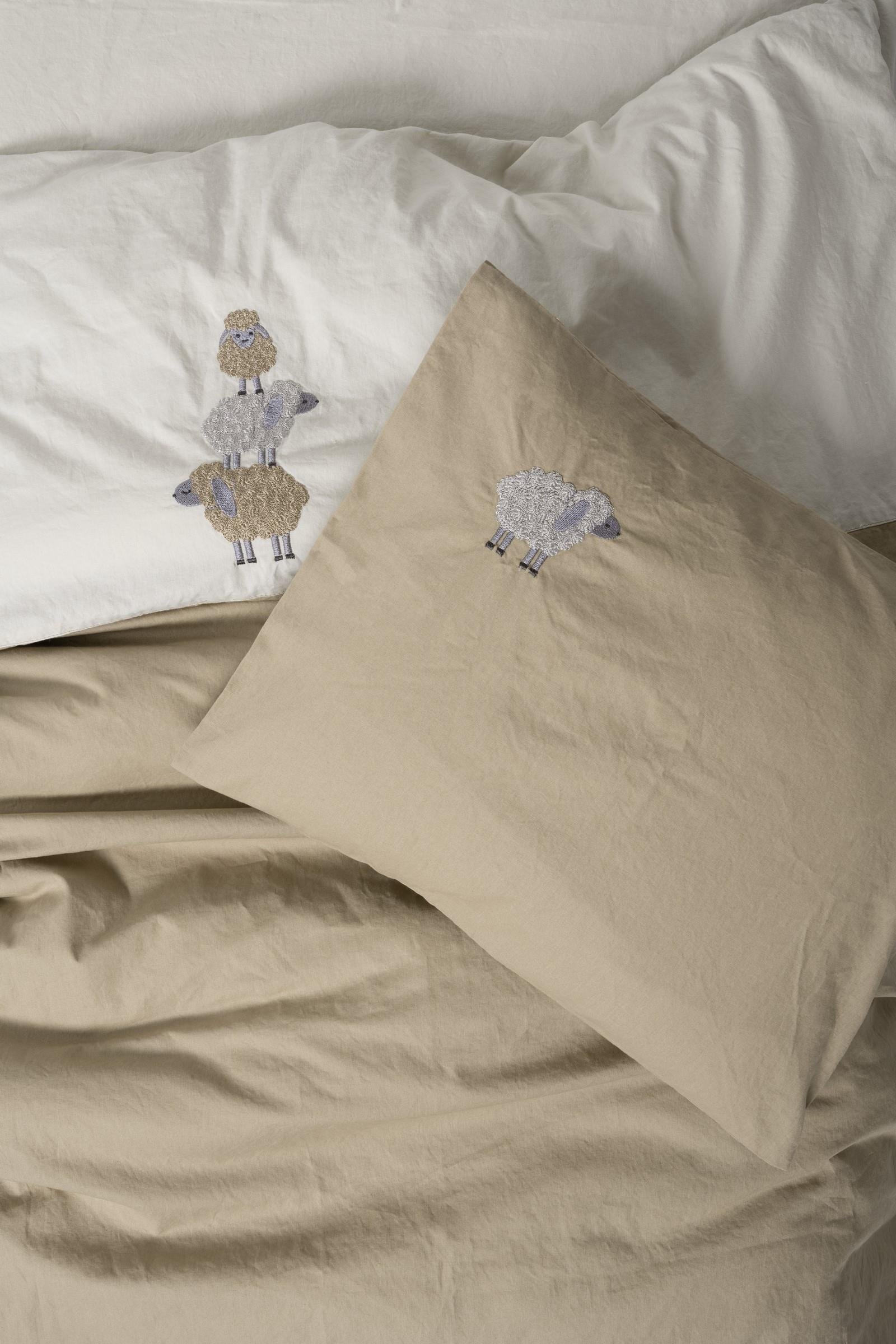 Cuddly Yıkanmış Doğal Görünümlü Nakışlı Bebek Nevresim Takımı Lamp Bej