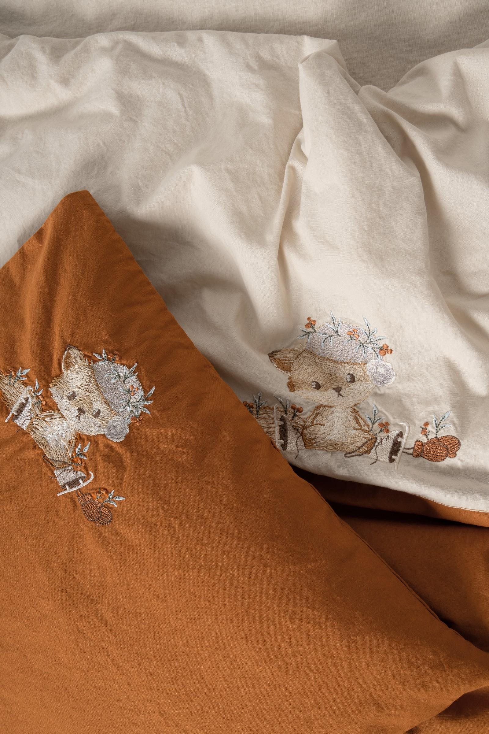 Cuddly Yıkanmış Doğal Görünümlü Nakışlı Bebek Nevresim Takımı Clever Bej