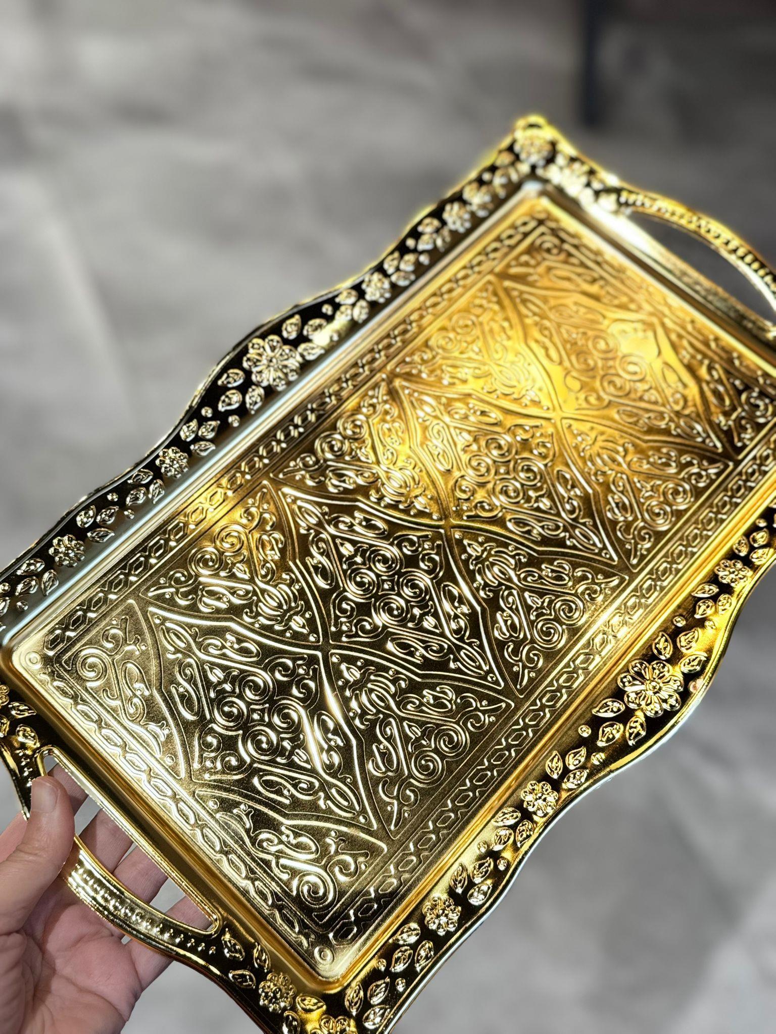 Dikdörtgen Metal Sunum Tepsisi - Gold