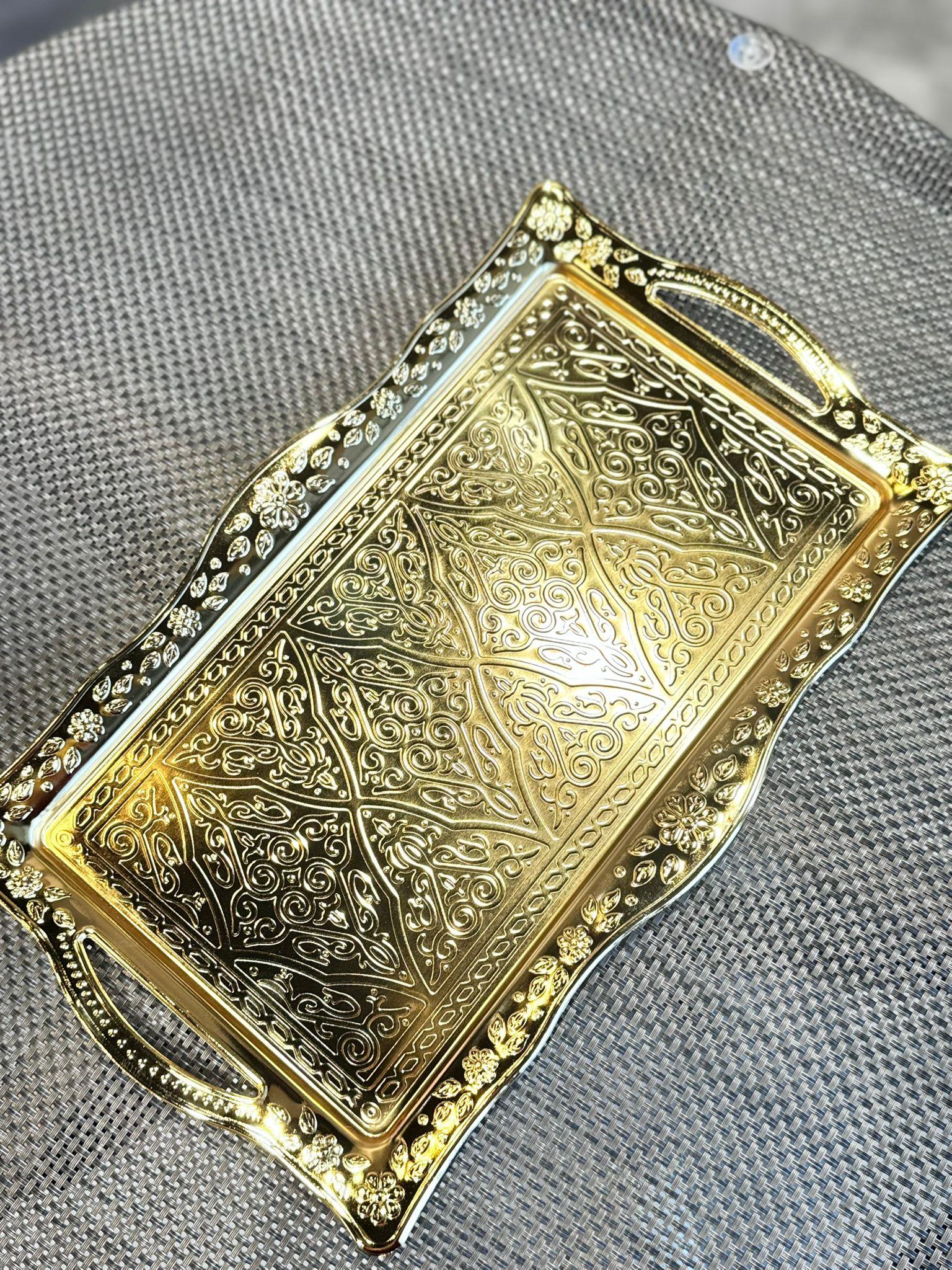 Dikdörtgen Metal Sunum Tepsisi - Gold