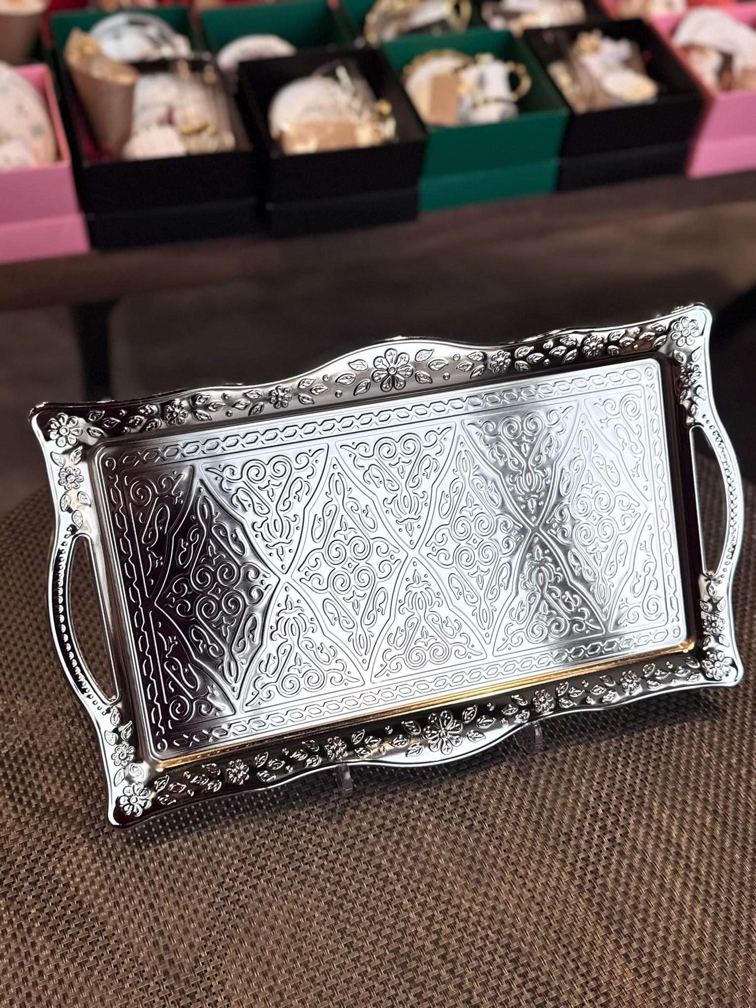 Dikdörtgen Metal Sunum Tepsisi - Gümüş