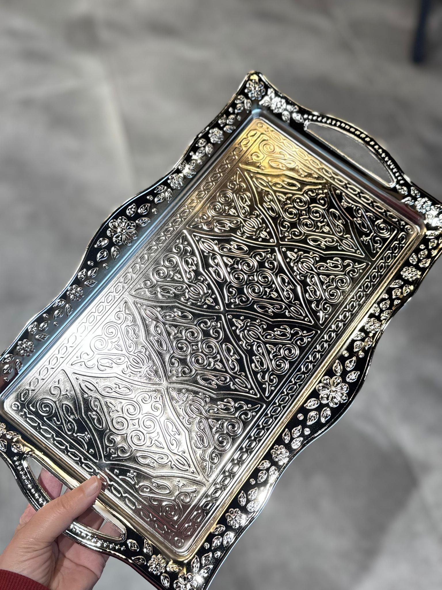 Dikdörtgen Metal Sunum Tepsisi - Gümüş