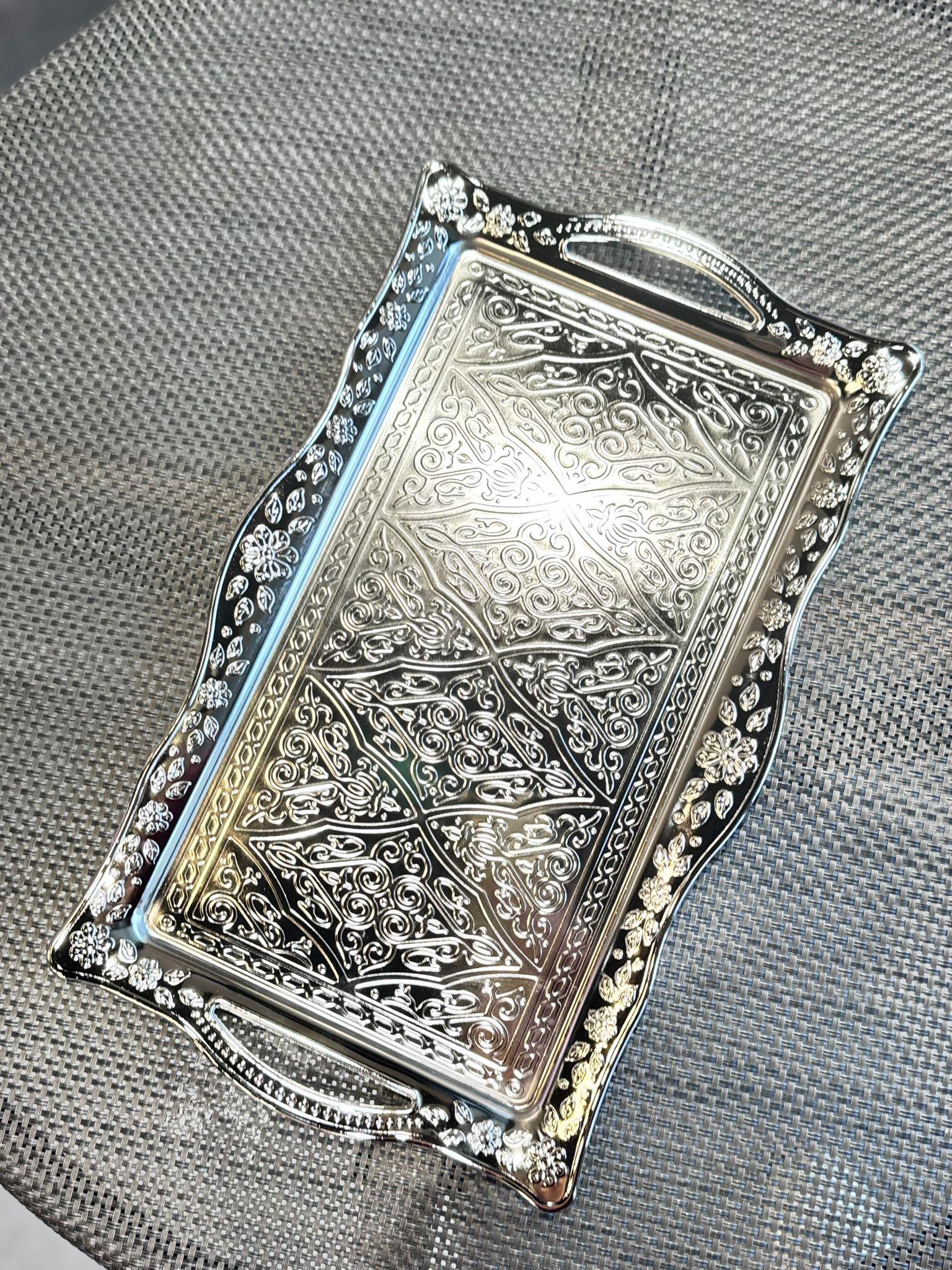 Dikdörtgen Metal Sunum Tepsisi - Gümüş