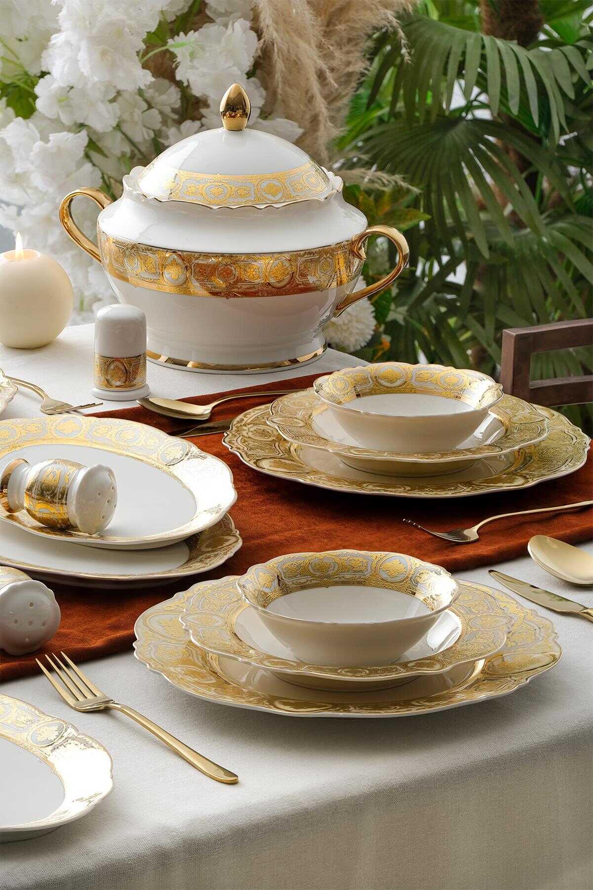 Elizabeth 60 Parça 12 Kişilik Gold Porselen Yemek Takımı