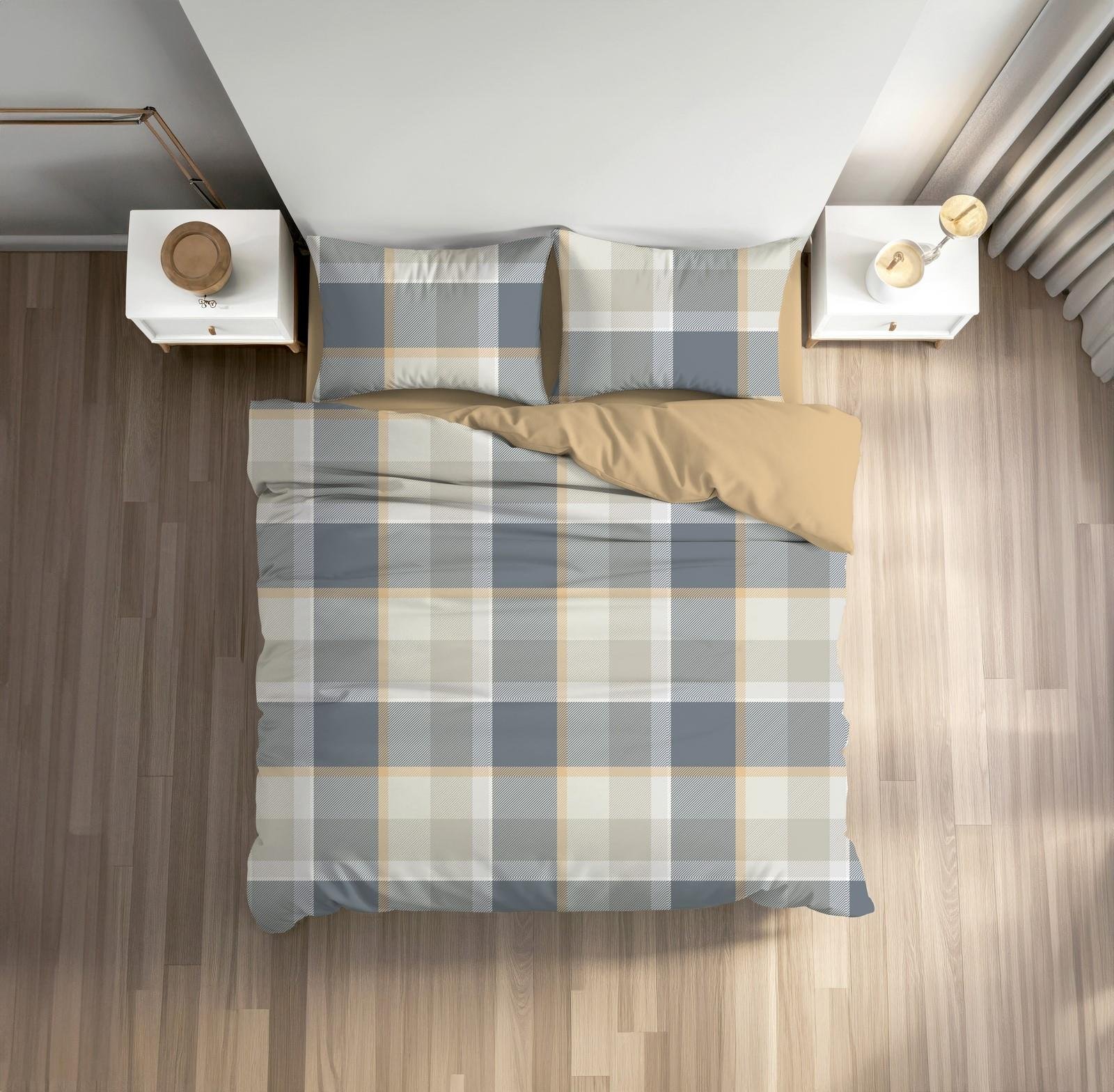 Fixbox Ranforce Çift Kişilik Çarşafı Lastikli Nevresim Takımı Ruit Karamel