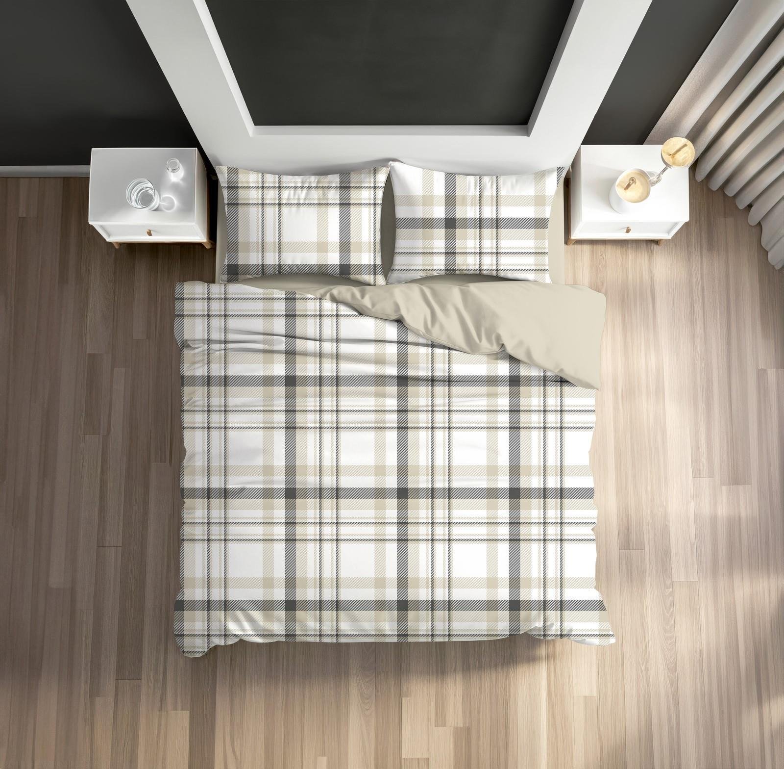 Fixbox Ranforce Çift Kişilik Çarşafı Lastikli Nevresim Takımı Stria Bej