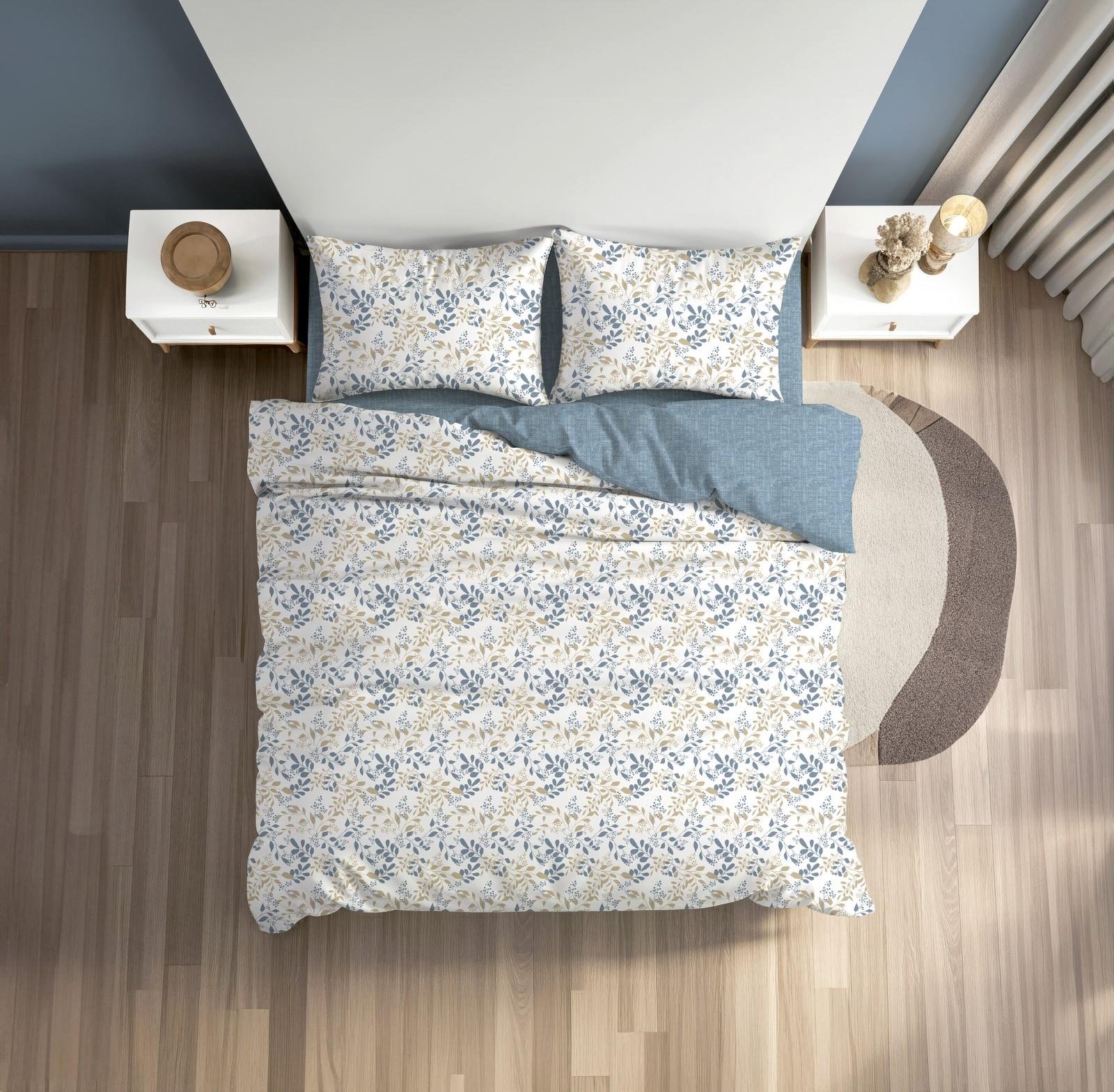 Fixbox Ranforce Çift Kişilik Çarşafı Lastikli Nevresim Takımı Folha İndigo