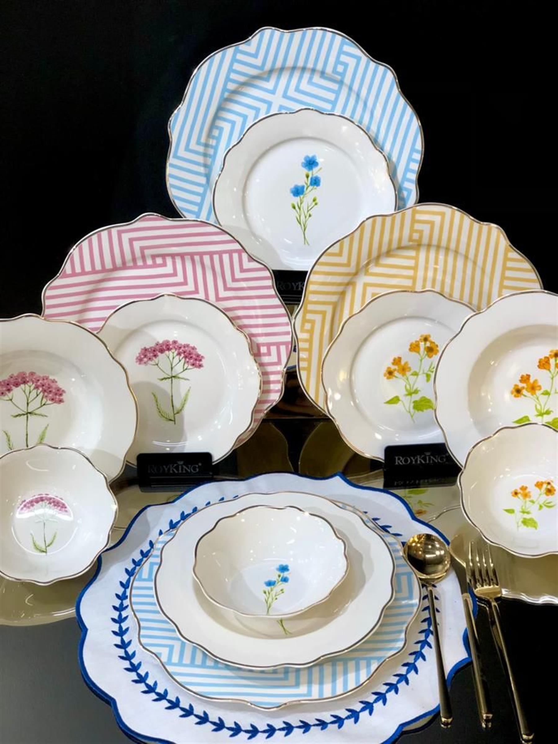 Flower Line 24 Parça 6 Kişilik Bone Porselen Yemek Takımı