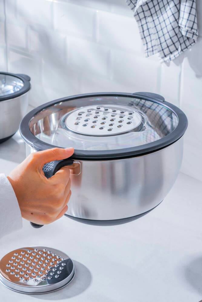 Focus Pro 18/10 Paslanmaz Çelik Rendeli Karıştırma ve Saklama Kabı Seti