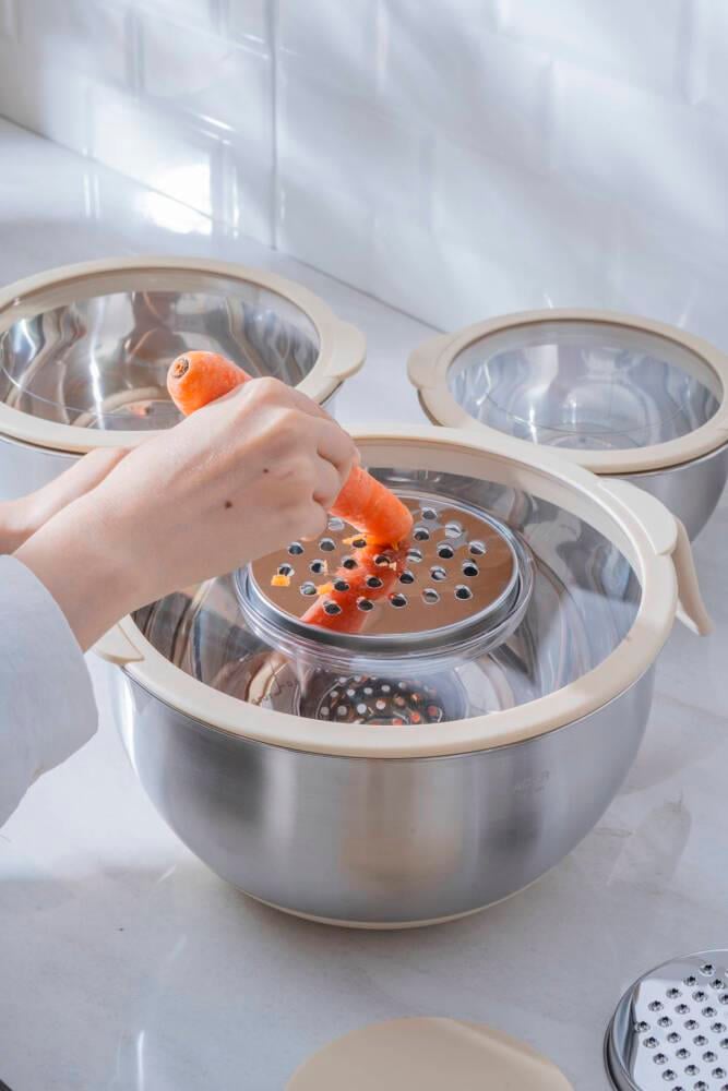 Focus Pro 18/10 Paslanmaz Çelik Rendeli Karıştırma ve Saklama Kabı Seti