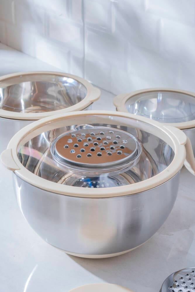 Focus Pro 18/10 Paslanmaz Çelik Rendeli Karıştırma ve Saklama Kabı Seti