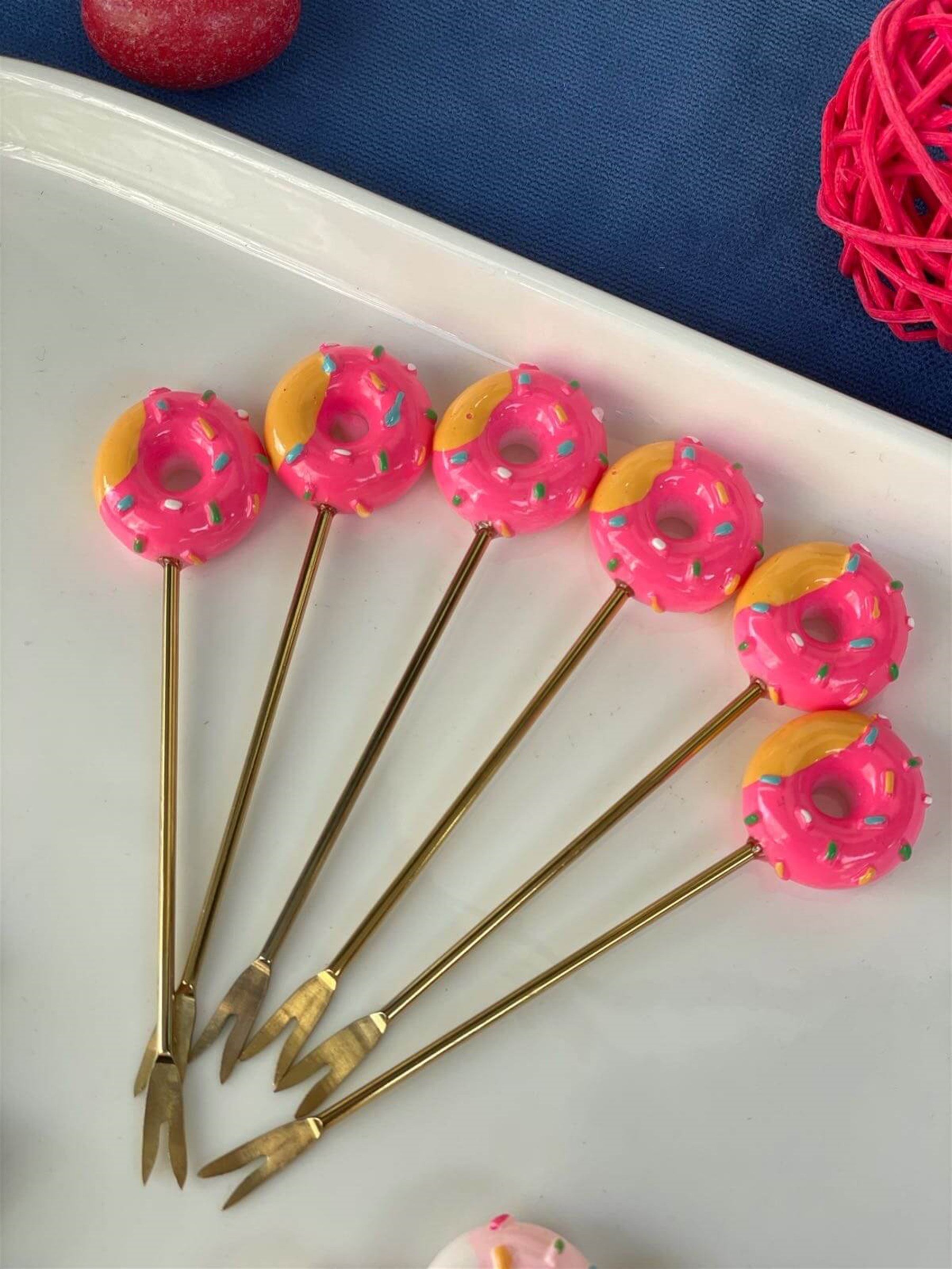 Fuşya Donut 6 Lı Kokteyl Çatalı