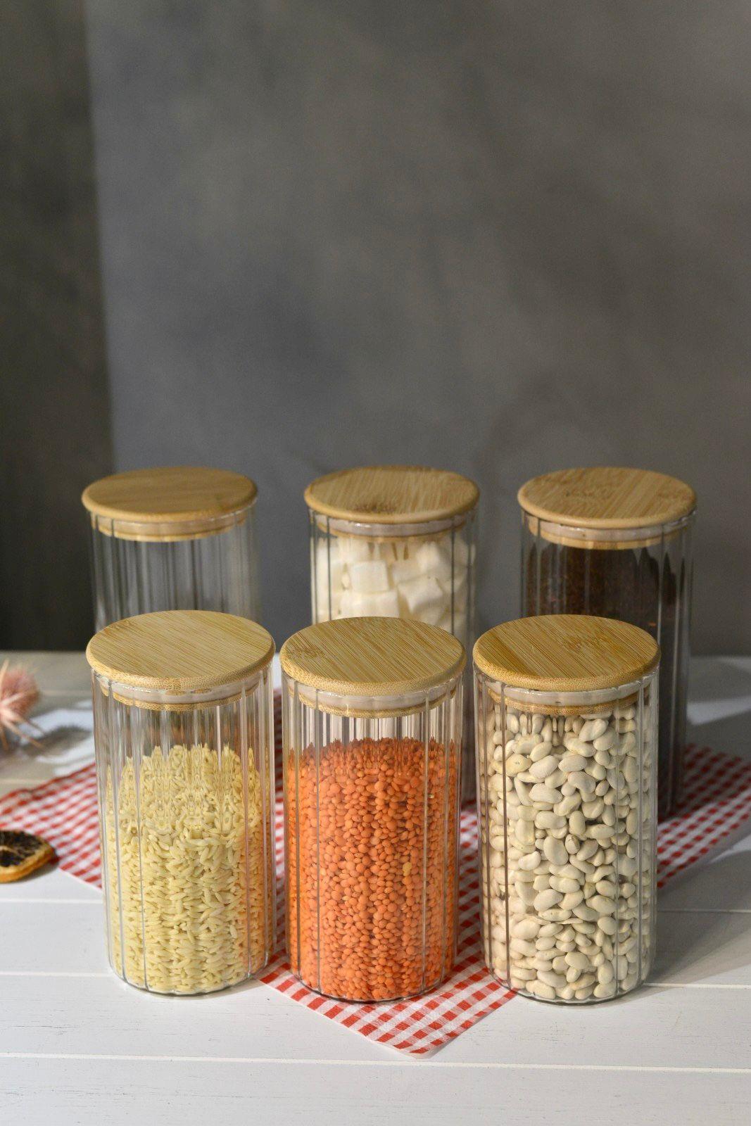 Jack Bambu Kapaklı Borosilikat Cam Kavanoz - 3 Adet 900 ML + (3 Adet 600 ML Hediyedir!)