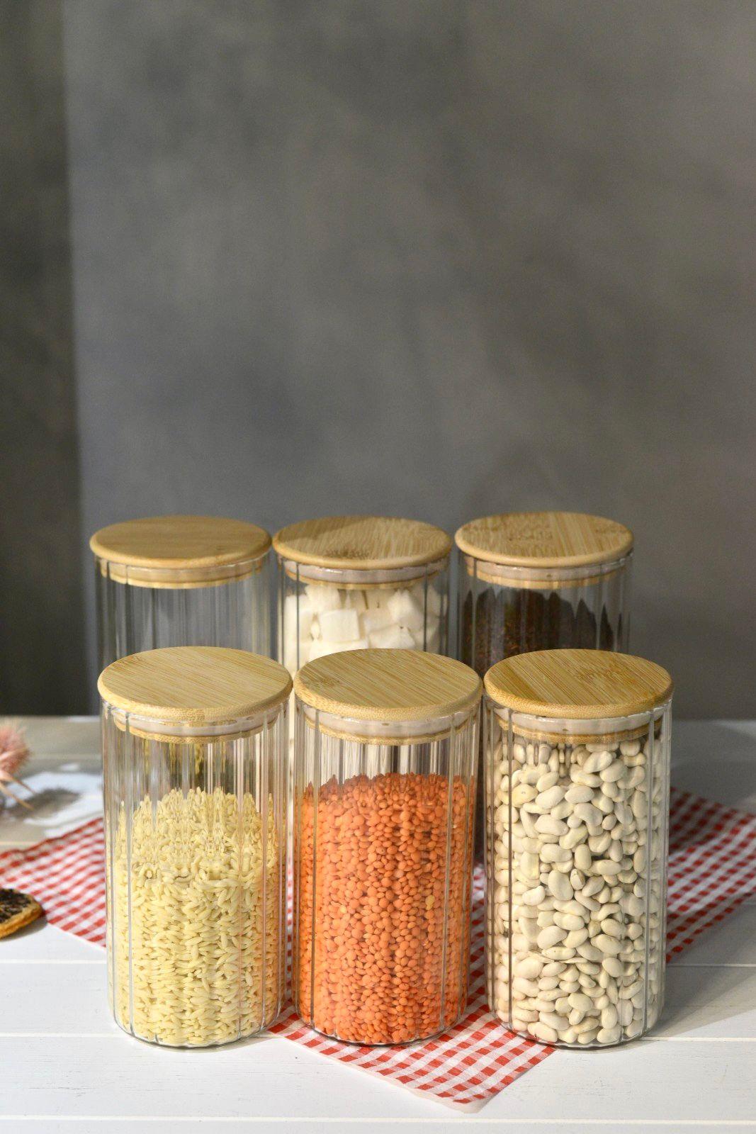 Jack Bambu Kapaklı Borosilikat Cam Kavanoz - 3 Adet 900 ML + (3 Adet 600 ML Hediyedir!)