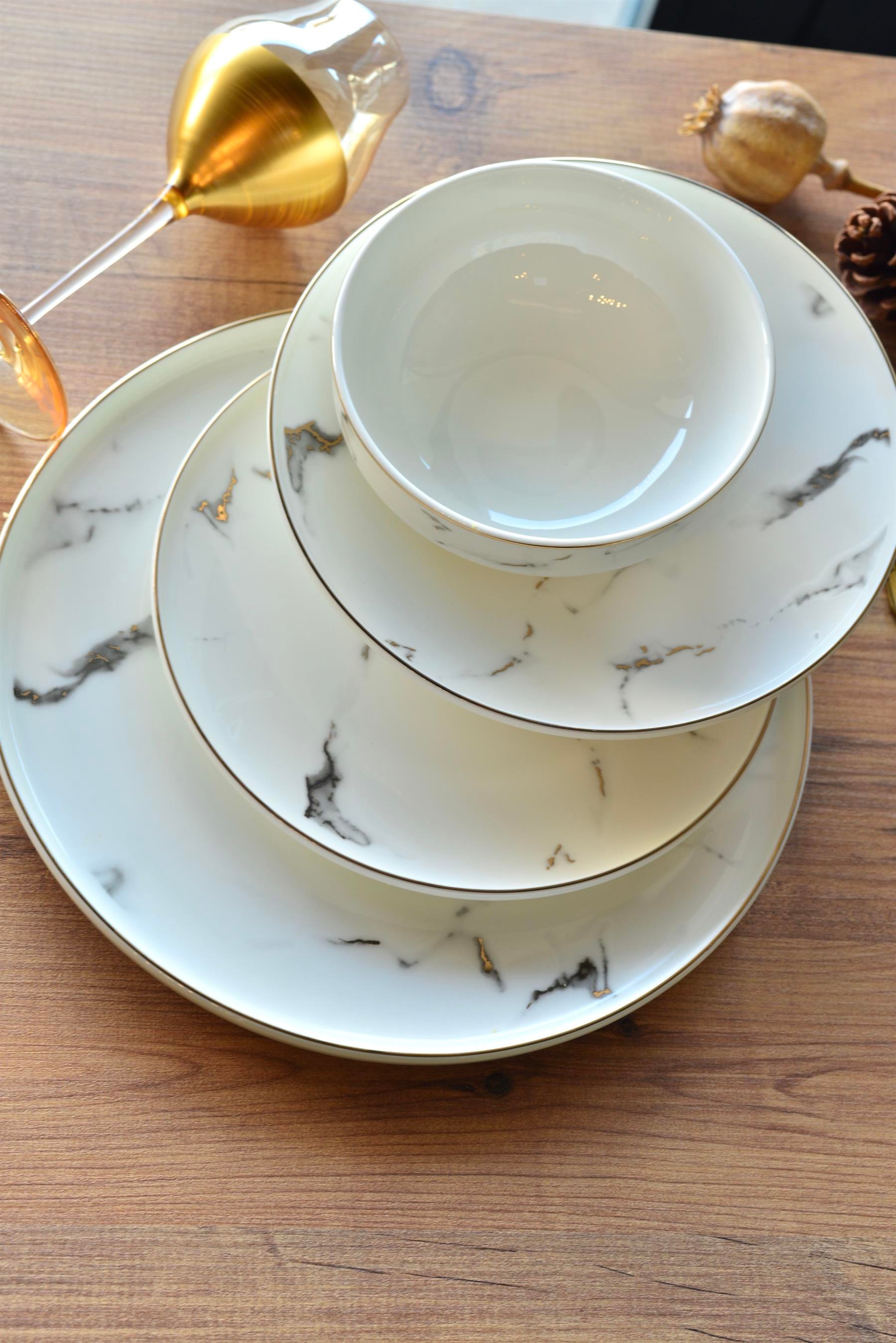 Marble Gold 24 Parça Porselen 6 Kişilik Yemek Takımı