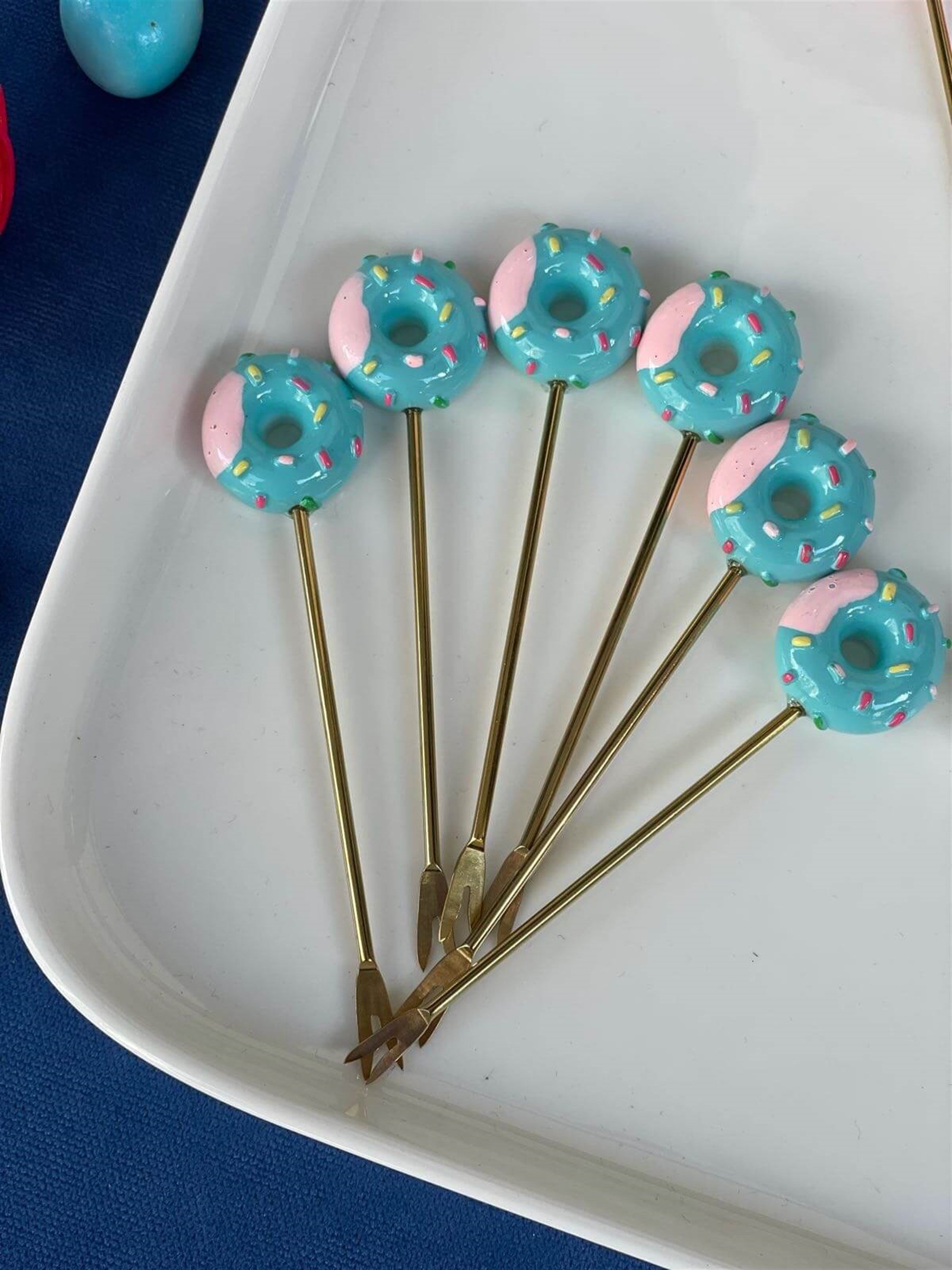 Mavi Donut 6 Lı Kokteyl Çatalı