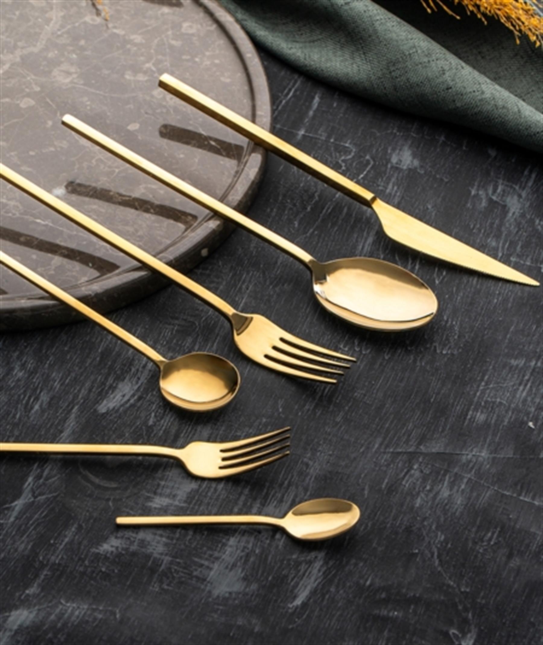 Nora Gold 12 Kişilik Kare Sap 72 Parça 18/10 Paslanmaz Çelik Çatal Kaşık Takımı