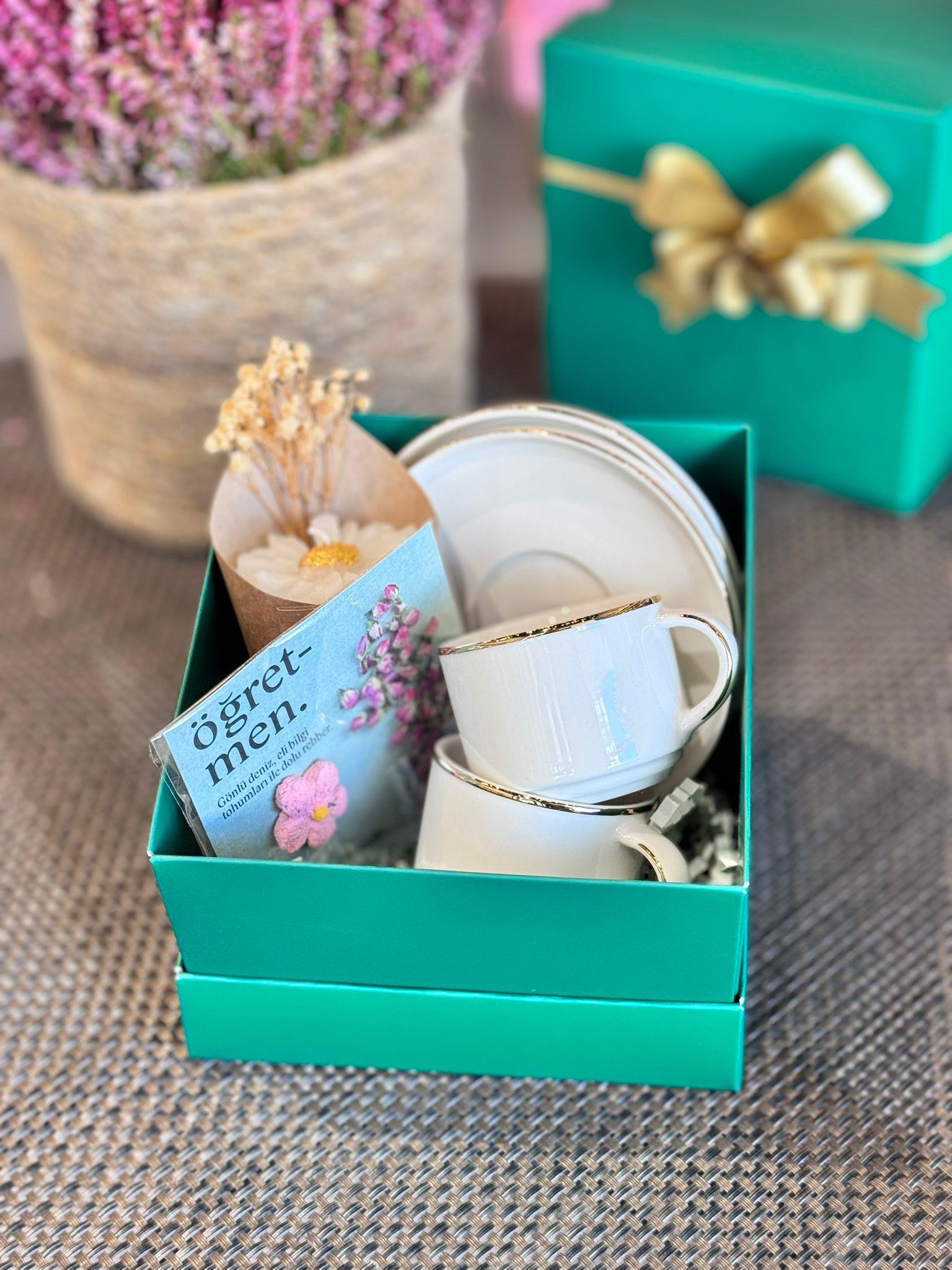 Öğretmenler Günü Özel 2 Kişilik Porselen Kahve Fincanı Takımı - 80 ml