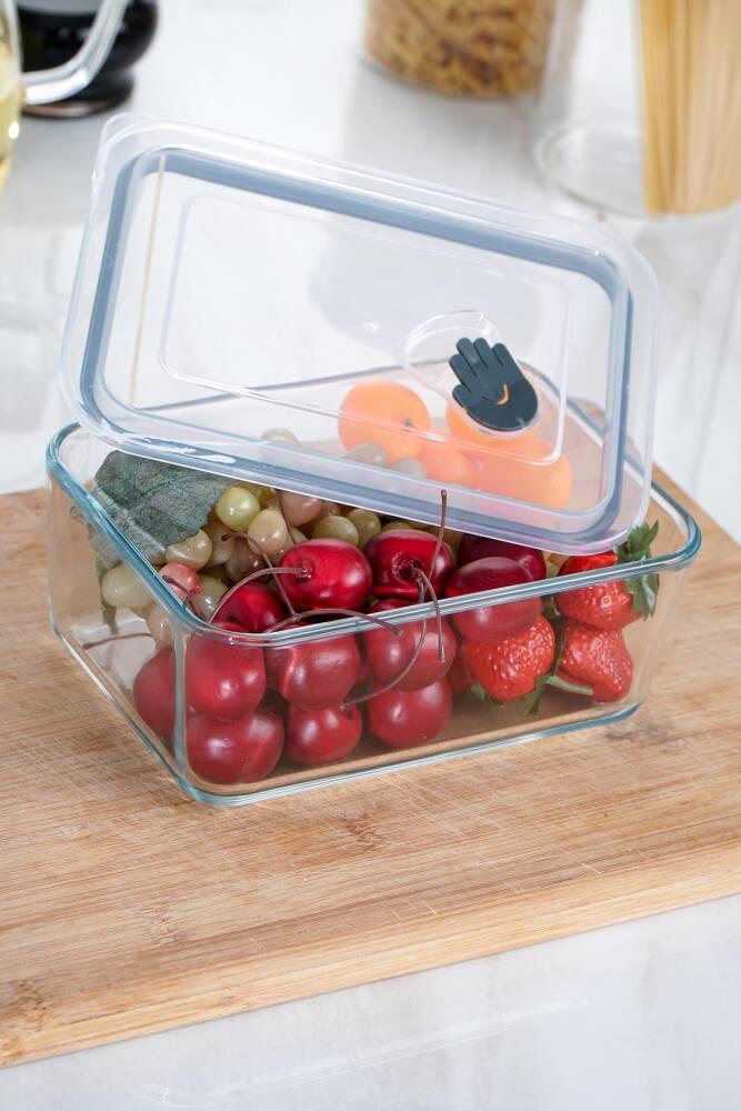 Olivia Dikdörtgen Vakumlu Cam Saklama Kabı - 1,2 Lt