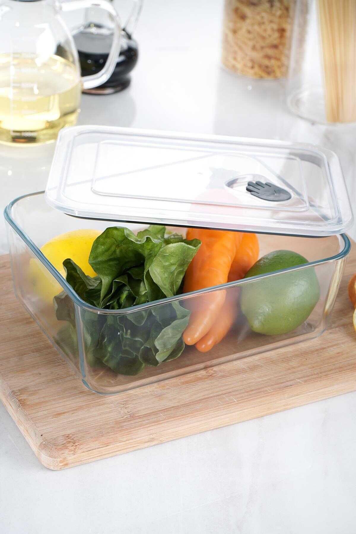 Olivia Dikdörtgen Vakumlu Cam Saklama Kabı - 2,6 Lt