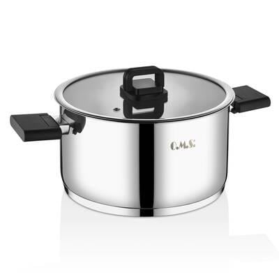 OMS 8 Parça Silindir 18/10 Paslanmaz Çelik Tencere Seti - İndüksiyon Tabanlı Katlanabilir Kulp